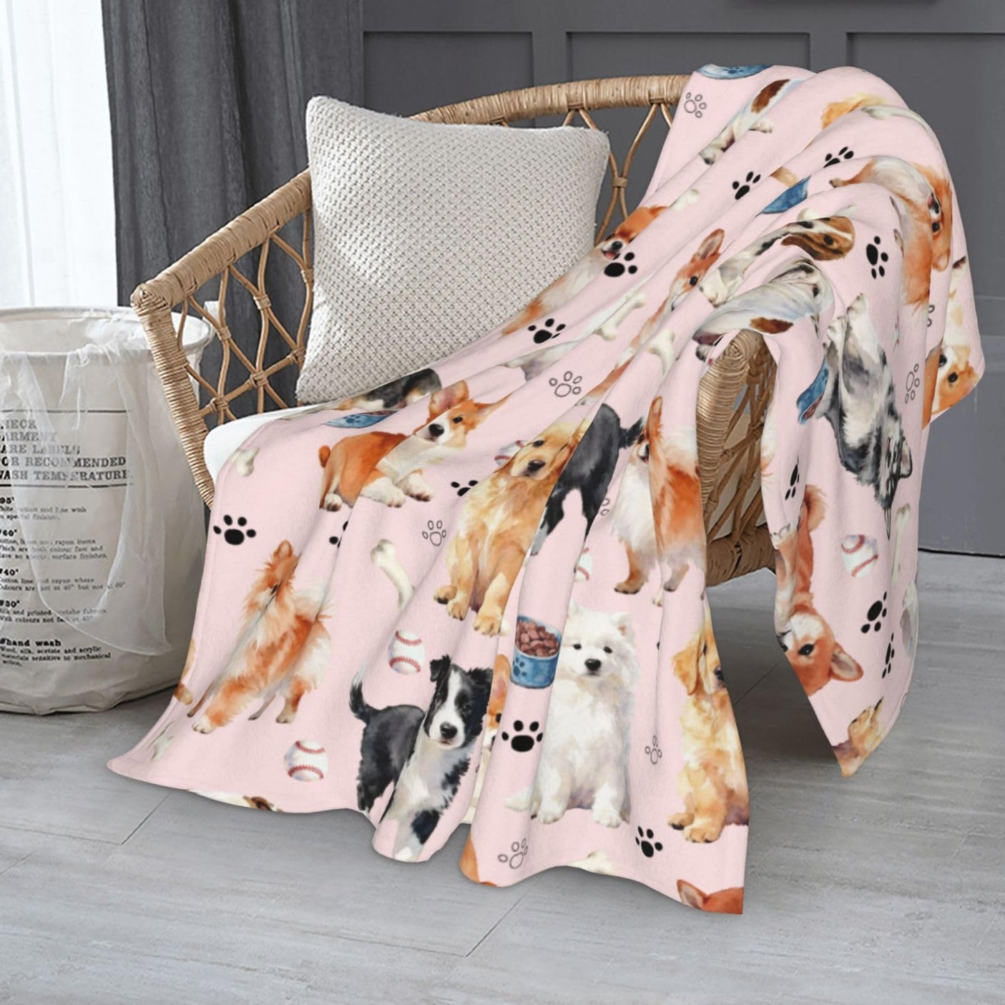 Cute Puppy Dog Blanket 50"x40" Soft Cozy Dogs Blankets Pink Throws Warm Lightweight Plush Fleece Throw Blanket for Kids Men Women Gift Bed Couch Sofa