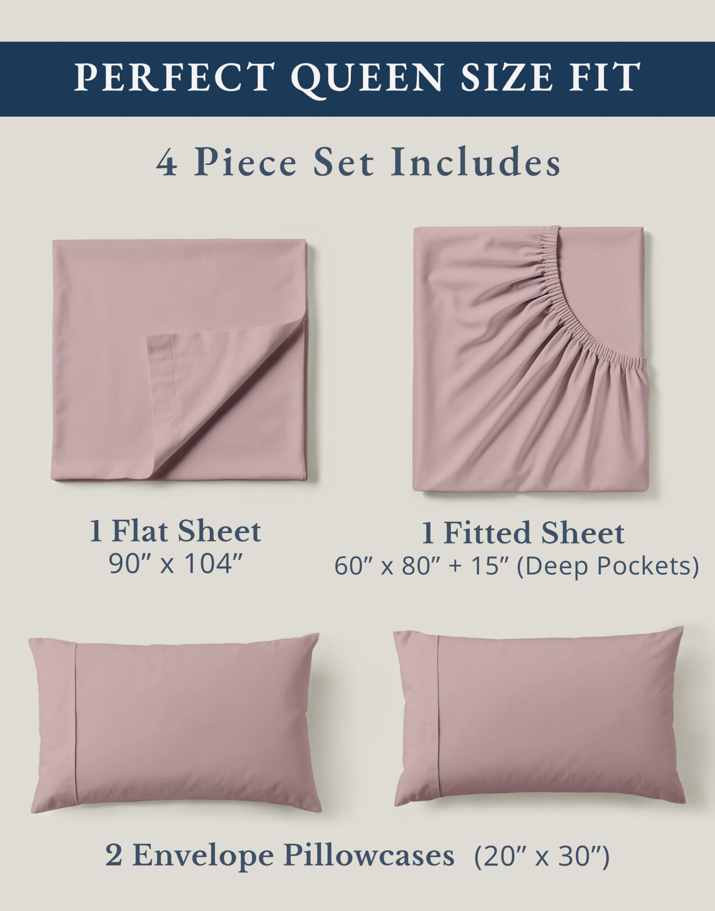LANE LINEN Cotton Percale Sheets Queen 100% Organic Cotton GOTS Certified Percale Weave Deep Pocket 4 Piece Soft Breathable Cooling Lightweight All Season Machine Washable Crisp - Lilac
