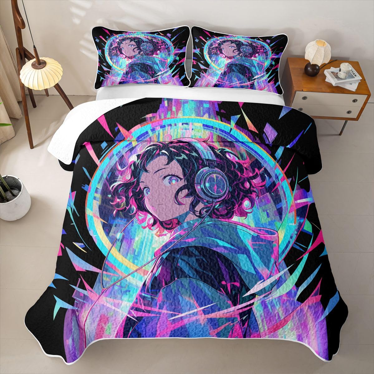 Erosebridal Japanese Anime Quilts King Size - Fashion Cool Girl Bedspread Coverlet Set, Anime Gifts Quilt Coverlets 3 Pieces