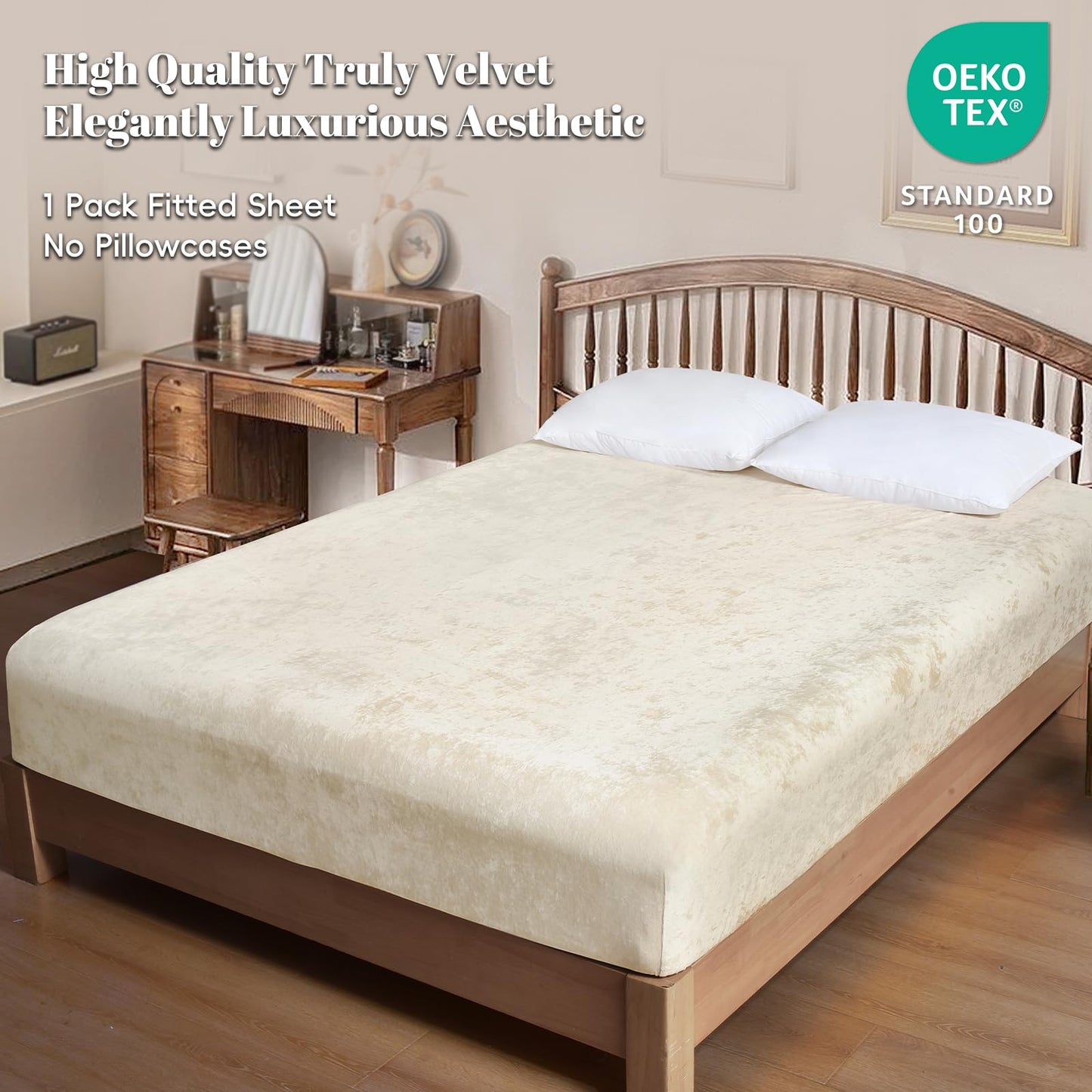 PHF Truly Velvet Fitted Sheet Only Full Size, Luxury Super Soft Cozy Fuzzy Fleece Bottom Sheet, Deep Pocket Up to 16",Strenghth Elastic Band, Suitable for Fall Winter Spring, No Pillowcases, Sand