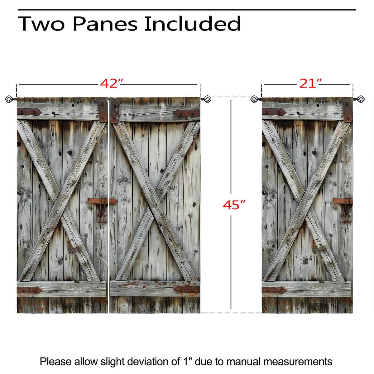 18TH CROZY Wood Door Blackout Curtains for Girls Boy Home Decor, Barn Farmhouse Rural Wooden Art Grommet Thermal Insulated Drapes Darkening Window Curtain for Bedroom Living Room, 42 x 45 Inch