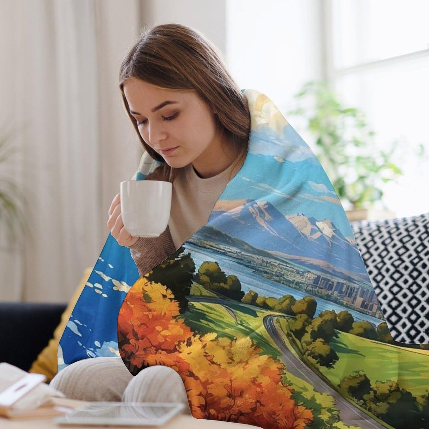 Boise Idaho City Skyline Landscape Abstract Blanket Soft Flannel Lightweight Blanket Outdoor Travel Carry Living Room Bedroom Sofa Decoration Gifts 50x60 Inch