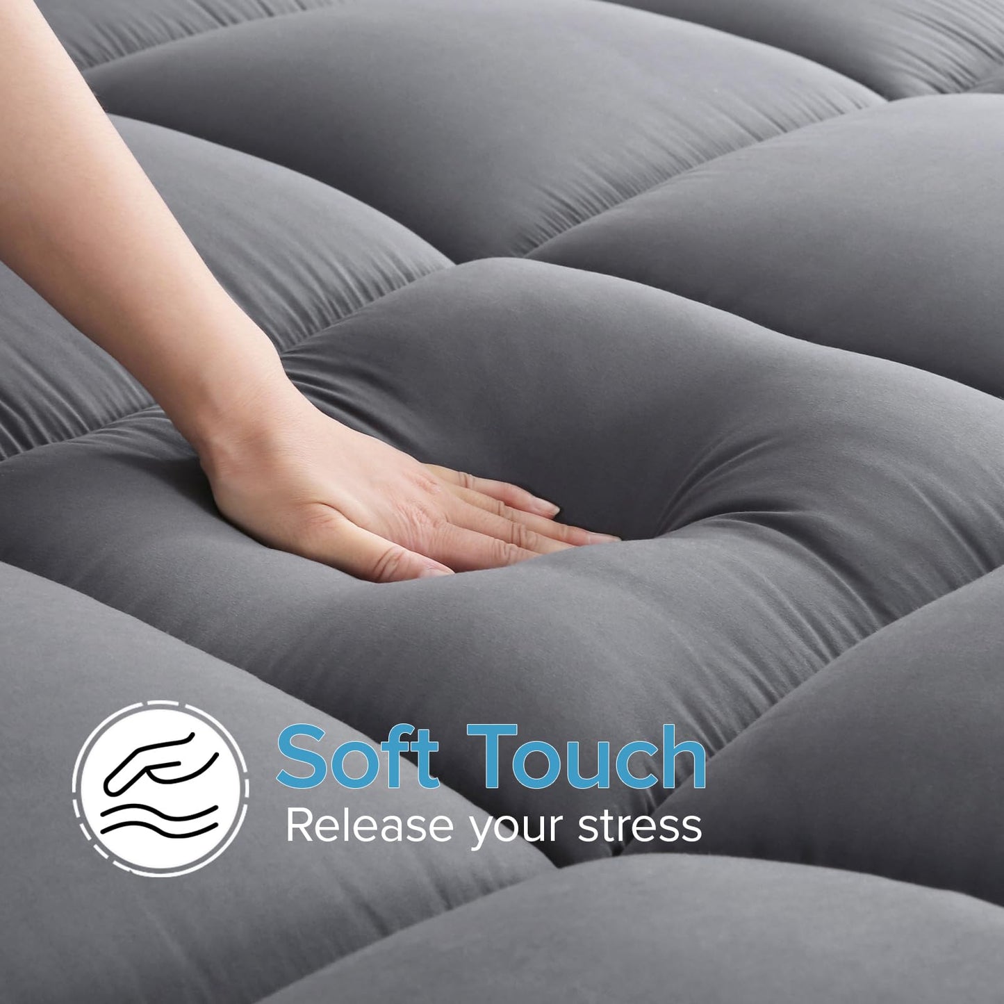 VALUXE California King Mattress Topper Cooling Pillow Top Fitted Mattress Pad Cover Extra Thick Bed Topper Down Alternative Soft Mattress Protector for Back Pain Relief with 8-21 Inch Deep Pocket Grey