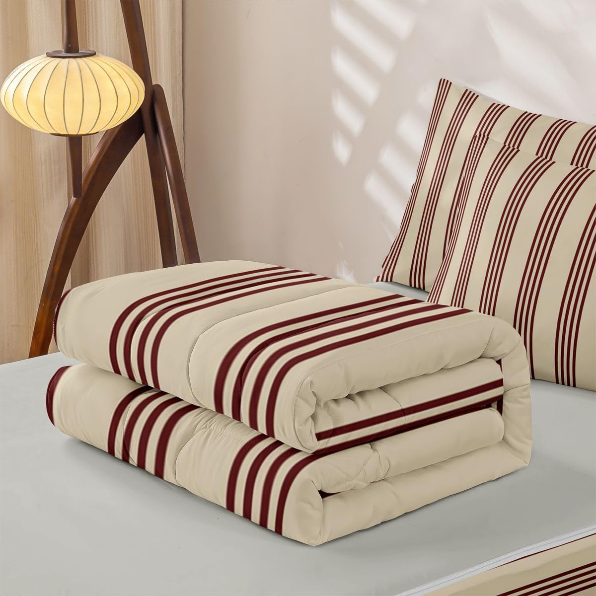 Feelyou Stripes Comforter Set Geometric Zipper Bedding Queen Luxury Boys Girls Comforter Set with Fitted Sheet and Pillowcases Bed Sheet Sets with Fitted Pillowcases for Bedroom Bed Decor