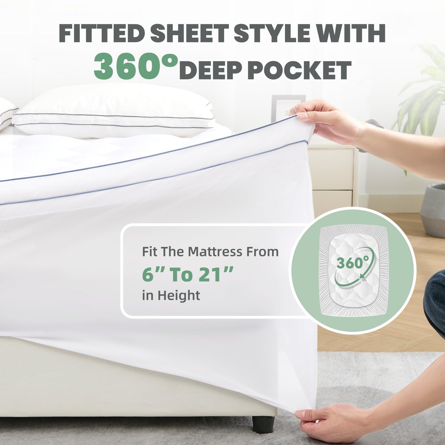 BDEUS Twin Mattress Pad, Extra Thick 1450GSM Mattress Topper, Four Leaf Clover Soft Mattress Protector Cover with 21" Deep Pocket for Back Pain Relief, 3D+7D Down Alternative Fill Overfilled, White