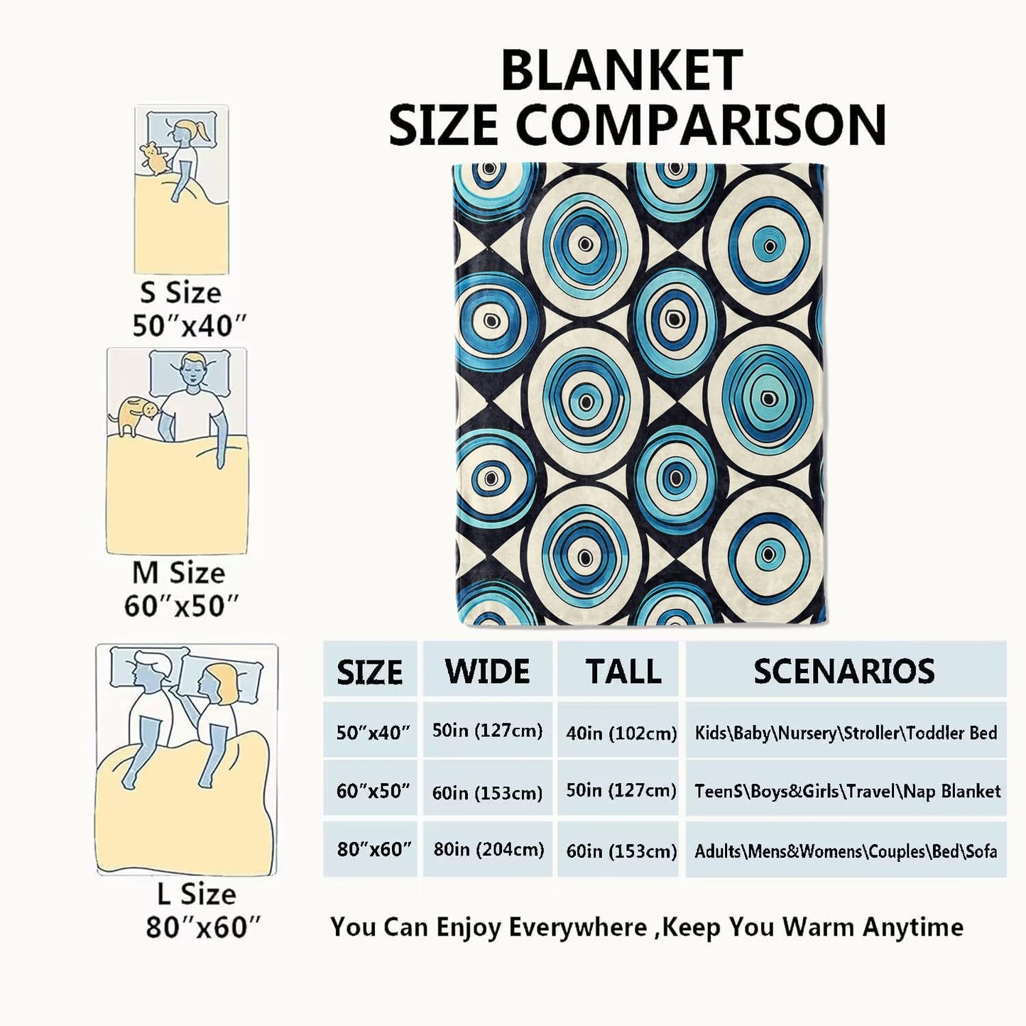 VODRM Evil Eye Blanket Modern Geometric Circles Throw Blankets,Birthday Gifts for Women Men,Lightweight Soft Fleece Cozy for Sofa Couch Bed Room Art Decor 50x60in