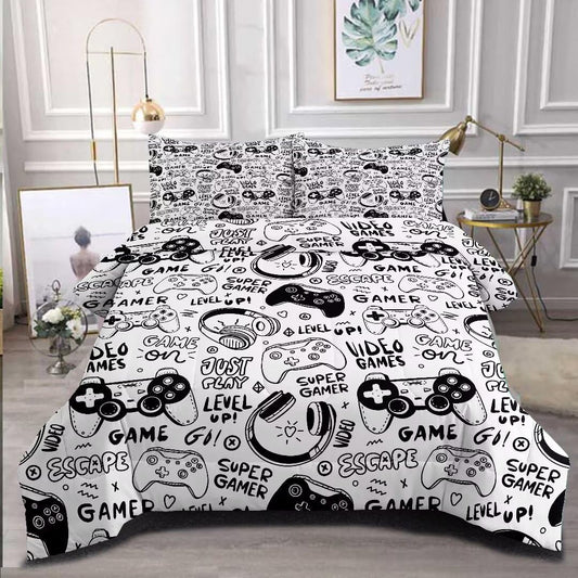 GRAT TIOC Gaming Comforter for Boys Teens,Game Bedding Sets Twin,Kids Gamer Comforter Set,Video Game Bedroom Bed Set Controller Duvet All Season 3 Piece