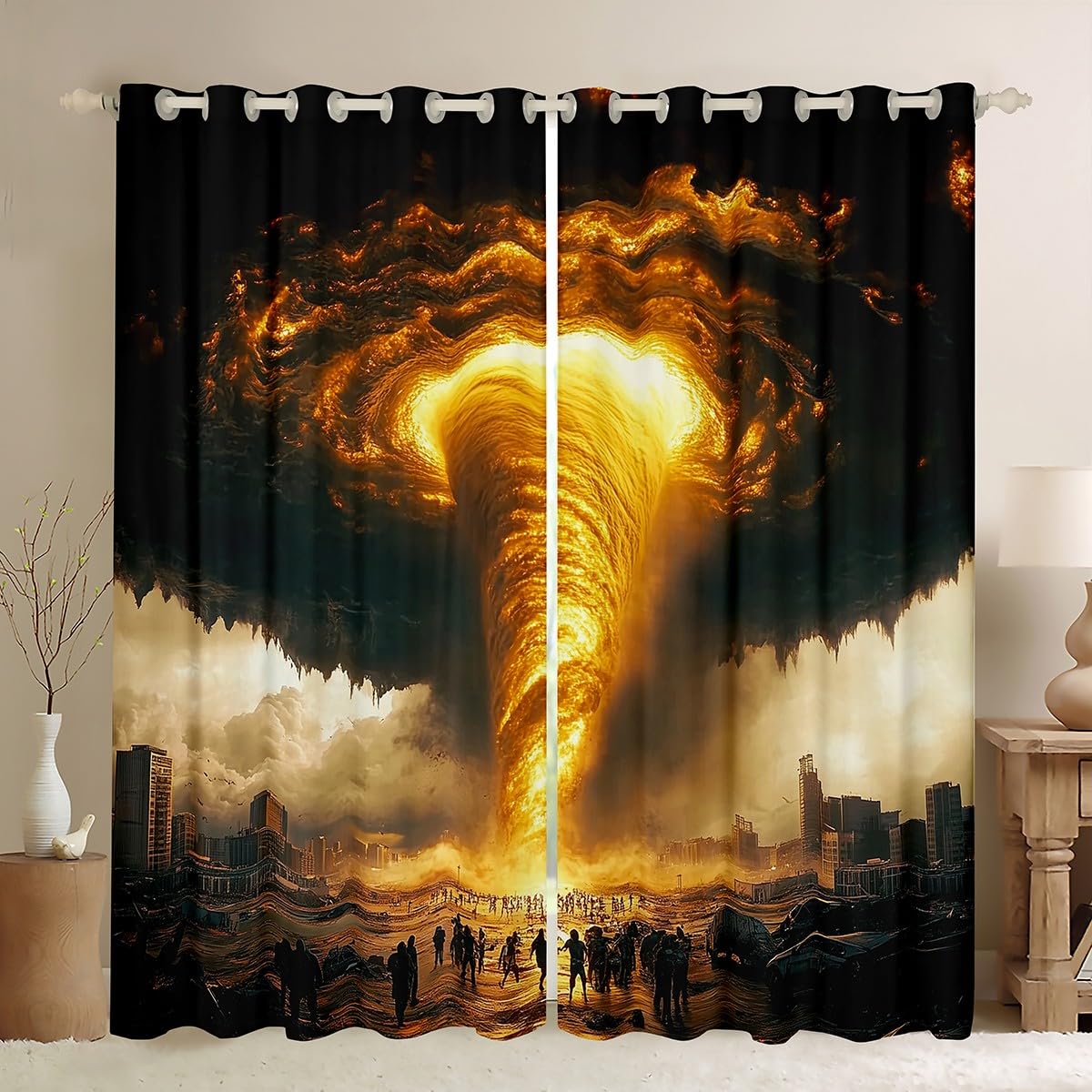 Erosebridal Glitter Tornado Curtains 38" Wx45 L,Tornados Window Curtains Drapes for Kids Boys Teens,Weather Storm Theme Room Decor