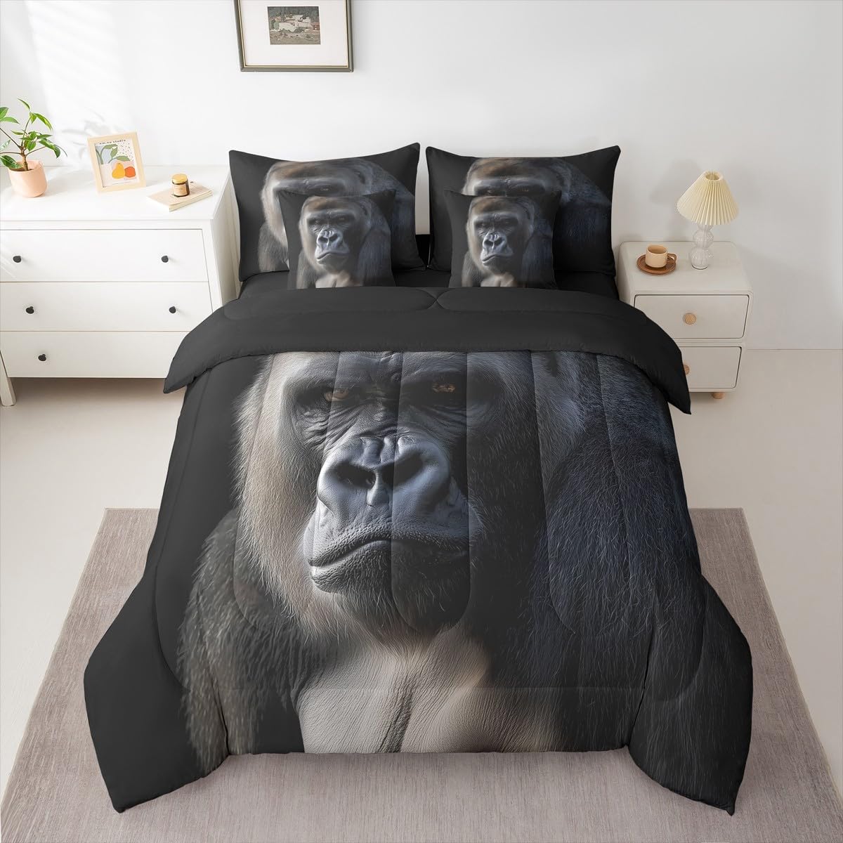 Erosebridal Monkey King Comforter Set Chimpanzee 7 Pieces Bedding Ape Tropical Wildlife Animal Bed Set Kids Boys Girls Teens Adult Bed in A Bag