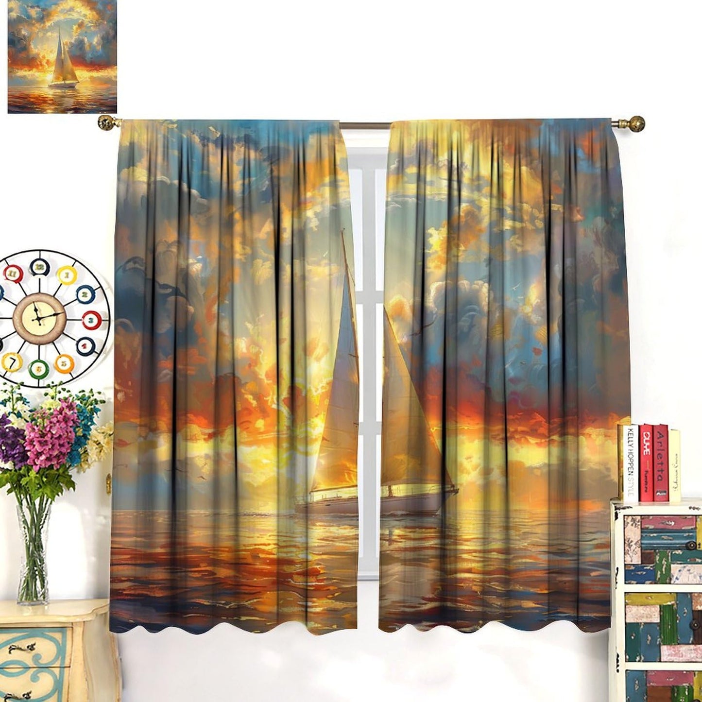 TOWINSFB Nautical Sailboat Sunset Blackout Curtains for Living Room Bedroom, Classic Sky Cloud Coastal Ocean Window Curtains Rod Pocket Thermal Insulated Window Drapes, 2 Panels, Each 21W x 45L