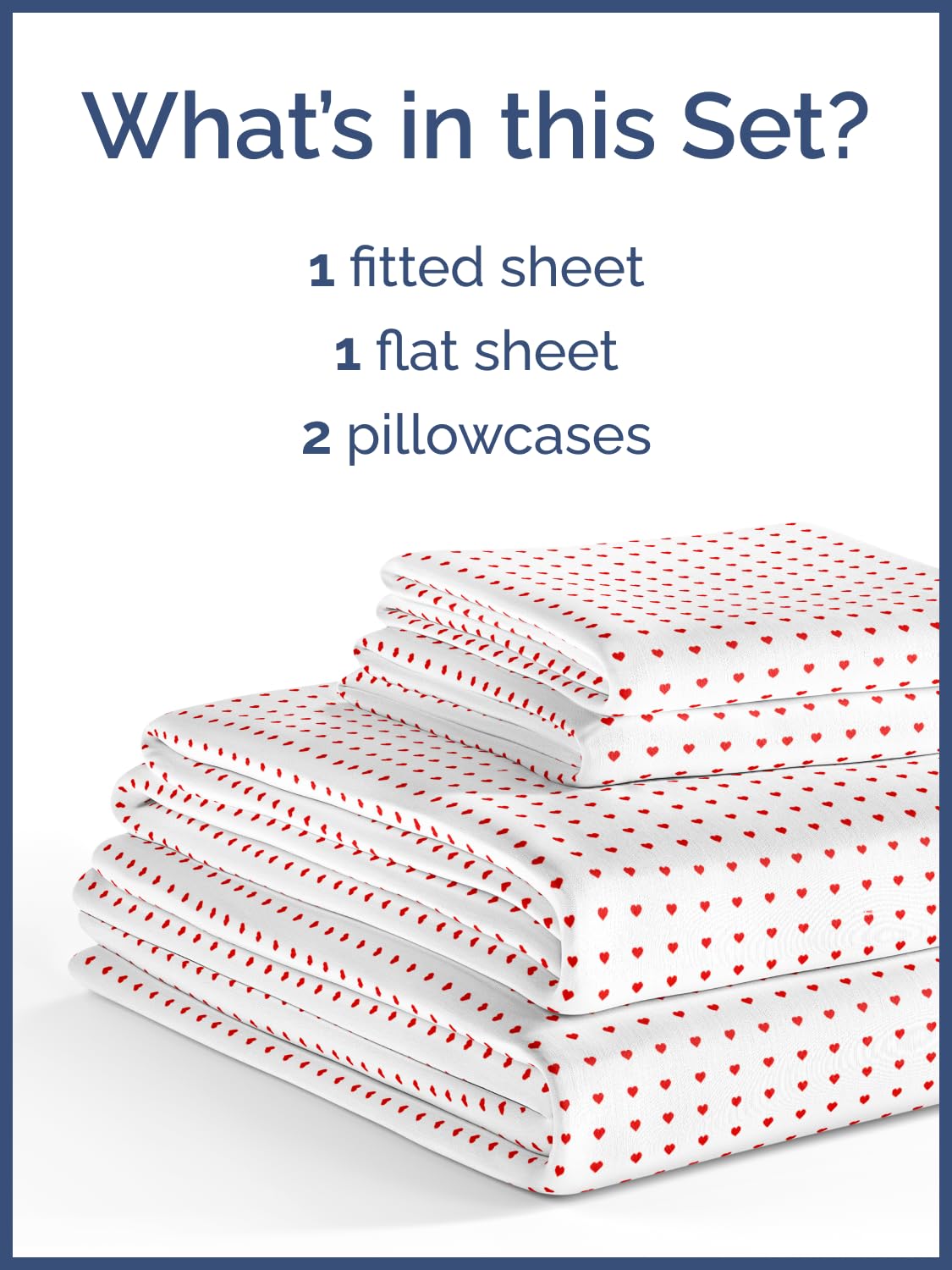 Kids Full Size Bed Sheet Set - 4 Piece Kids Loft Bed Sheets - Soft, Cute and Cozy - Comfy, Breathable and Machine Washable - Easy-Care & Wrinkle Free Hearts Bed Set for Boys, Girls, Teens & Toddlers
