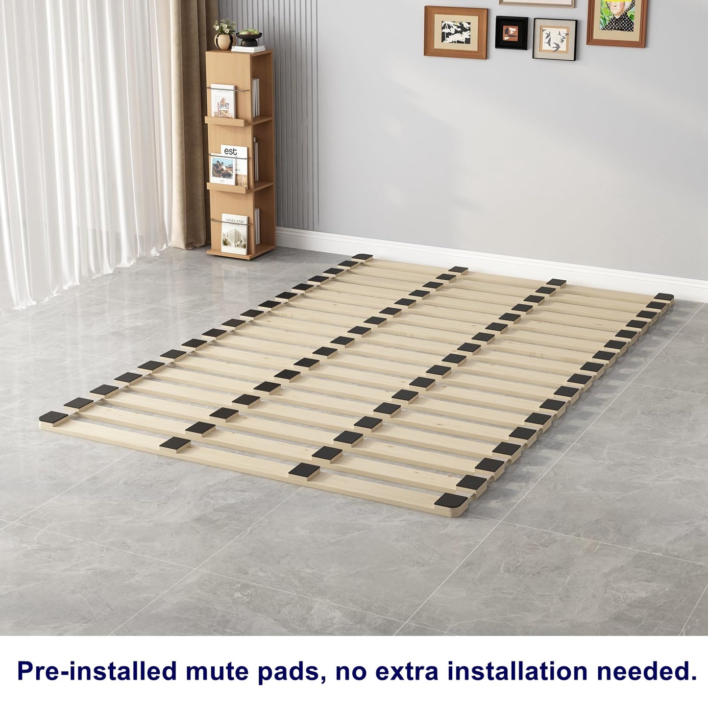 LOBOTOU Floor Bed Frame Japanese Futon Tatami Mat Breathable and Moisture-Proof, The Support Board Under The Mattress (Queen)