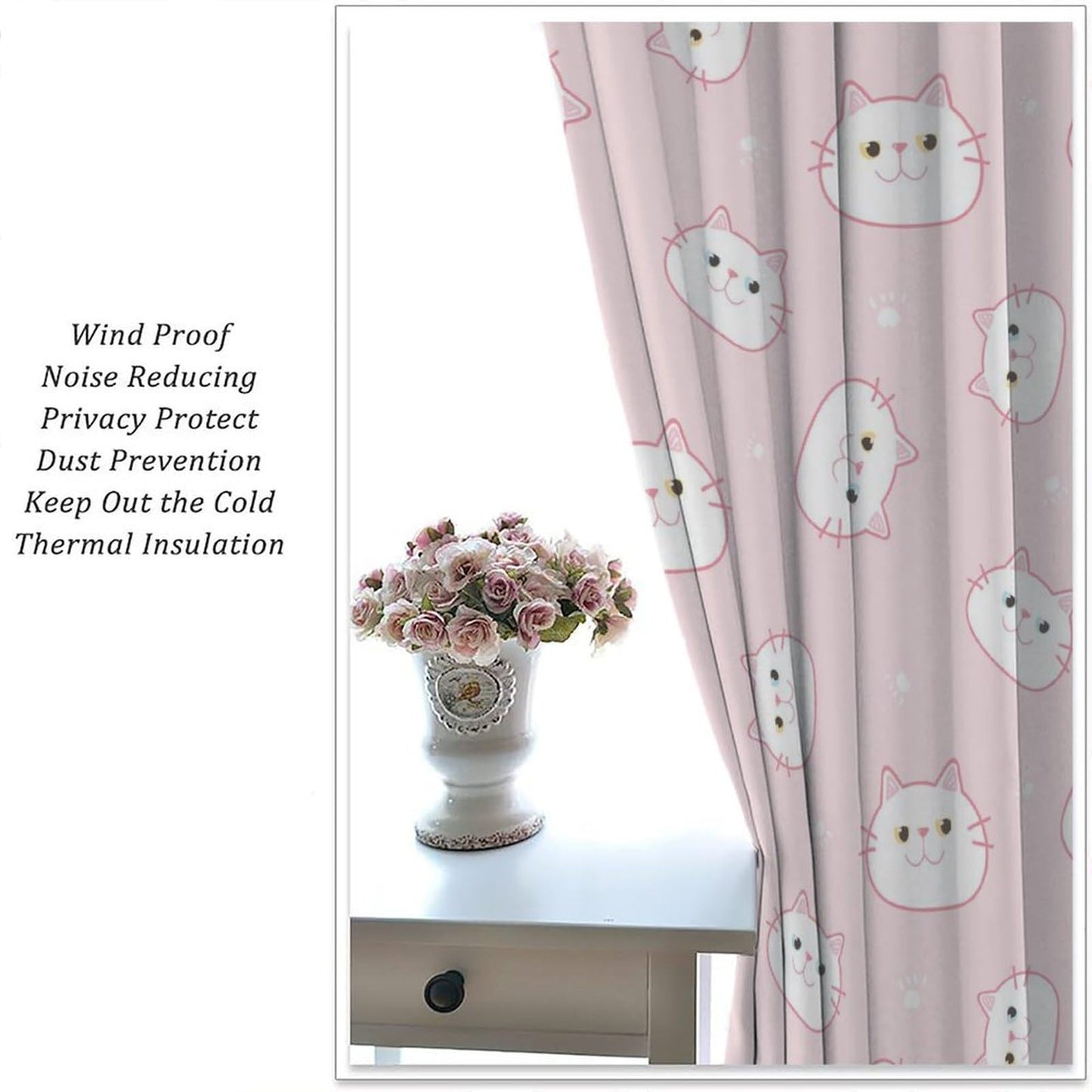 YSWOW Cat Pink Curtains for Girls Bedroom Decor Cartoon Cute Animals Art Printed Blackout Window Drapes for Living Room Decor Fabric Set 2 Panel 42x45 Inch 20% Shading Rate
