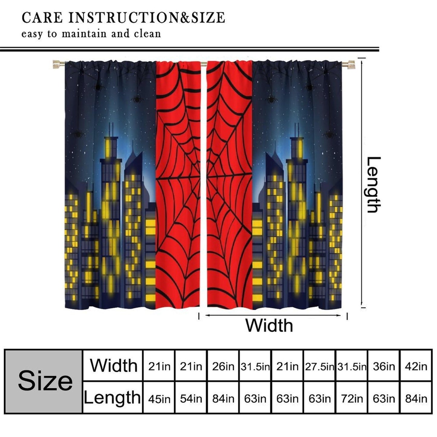 Djaby Spider Web Curtains, Red Scary Spider Web Super Hero Window Treatments Drapes for Kids Baby Nursery Room Bedroom Living Room 42" W X 45" L(No Blackout)