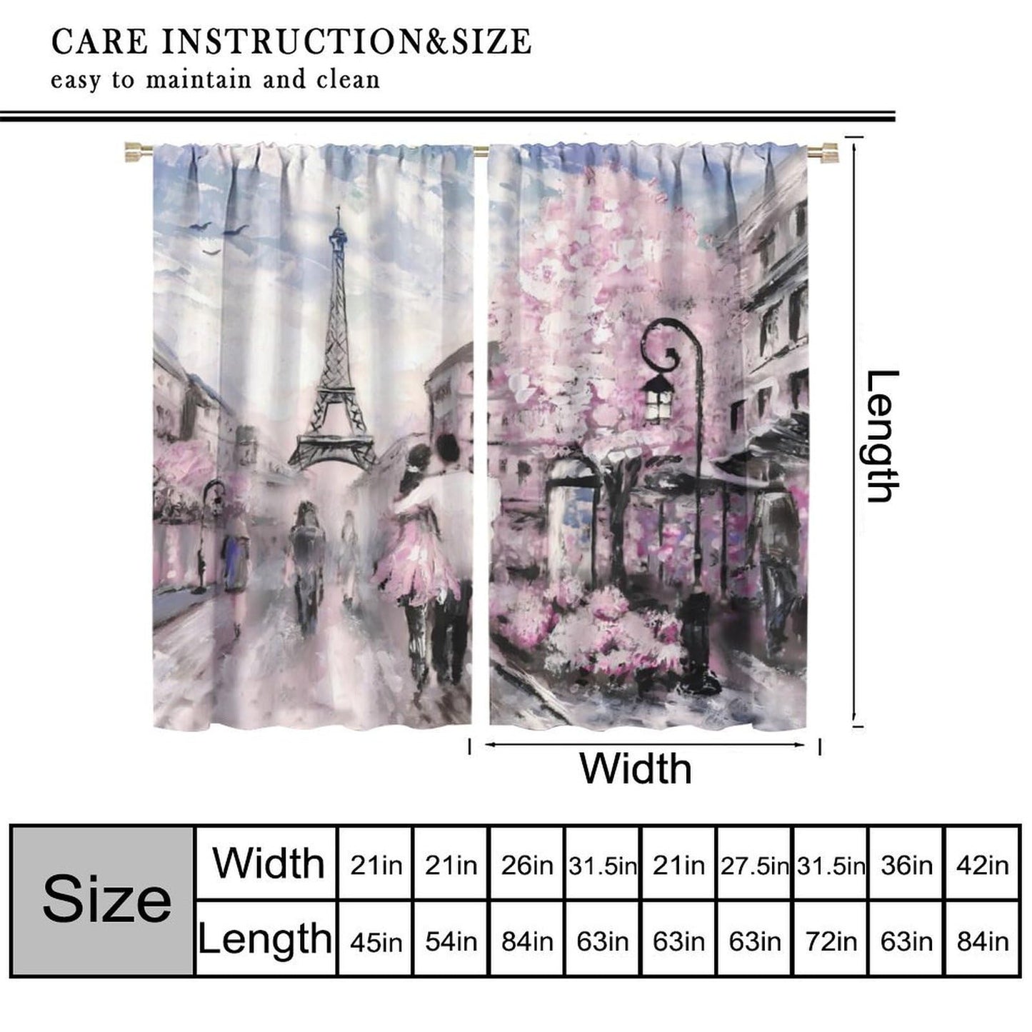French Eiffel Tower Curtains Paris City Architecture Pink Themed Romantic Decor Oil Painting Style Rod Pocket Window Treatments For Living Room Girls Women Bedroom 2 Panels Set 41" x 45" （No Blackout）