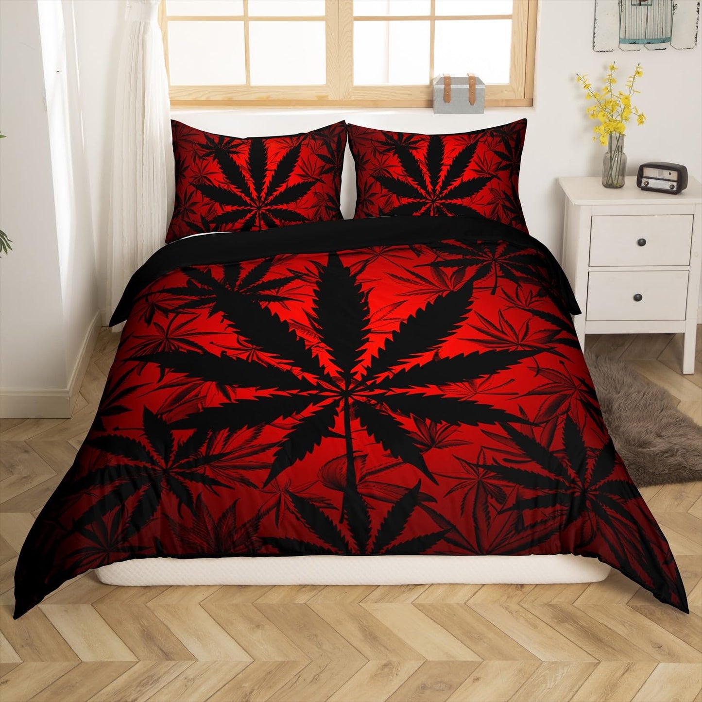 Erosebridal Leaf Comforter Cover for Kids, Teens - Neon Duvet Cover King Size, Bedding Set with 2 Pillow Shams, Botanical Plants Bedroom Decor