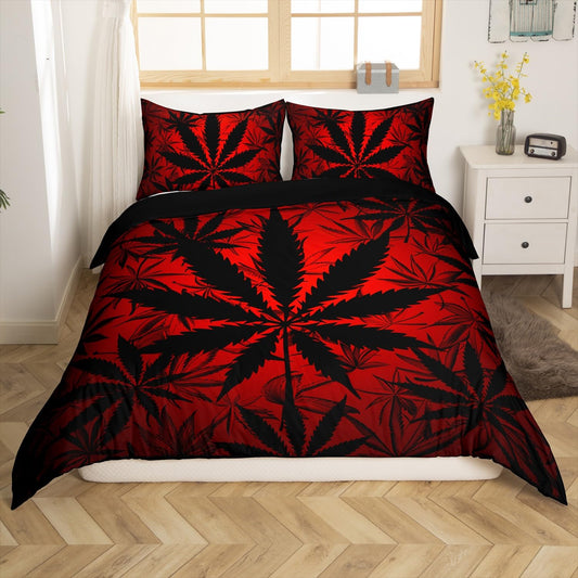 Erosebridal Leaf Comforter Cover for Kids, Teens - Neon Duvet Cover King Size, Bedding Set with 2 Pillow Shams, Botanical Plants Bedroom Decor