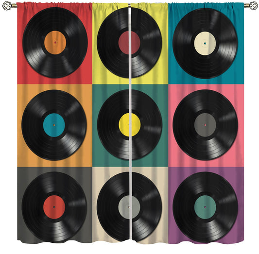 VUMIVI Music Record Blackout Curtains Black Discs Hearing Art Vintage Music Playing Window Treatments for Bedroom Living Room Music Classroom 84" W X 84" L