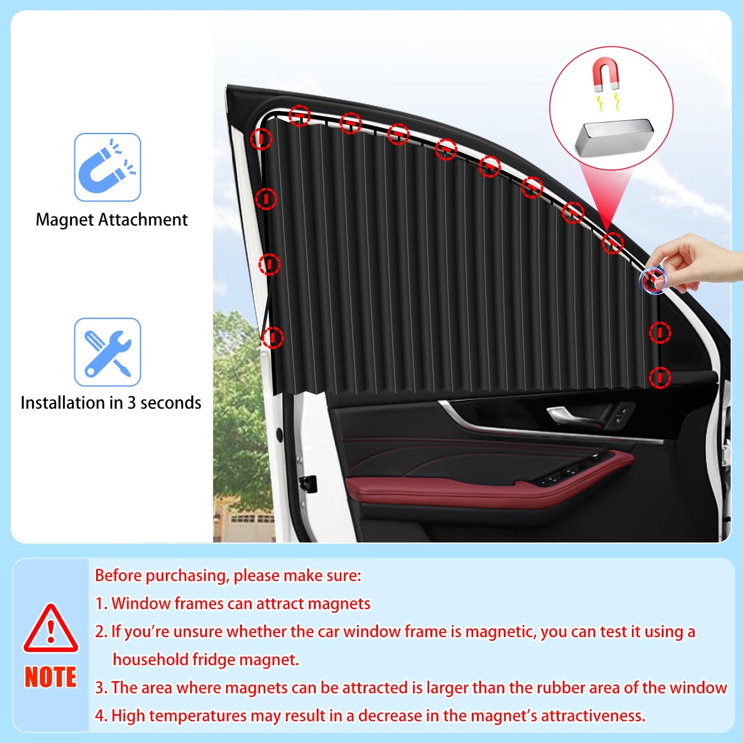 ZATOOTO Car Side Window Sun Shades - Privacy Magnetic Black 2 Pcs Covers Blinds Curtains - Auto Accessories Sunshades Keeps Cooler Screen for Baby Sleeping