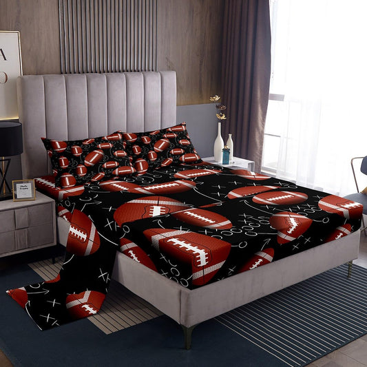 3D American Football Bed Sheet Set Twin Size,Chic Ball Sports Theme Sheets for Kids Boys,Rugby Game Bedding Set (1 Top Flat Sheet+1 Fitted Sheet+1 Pillowcase)