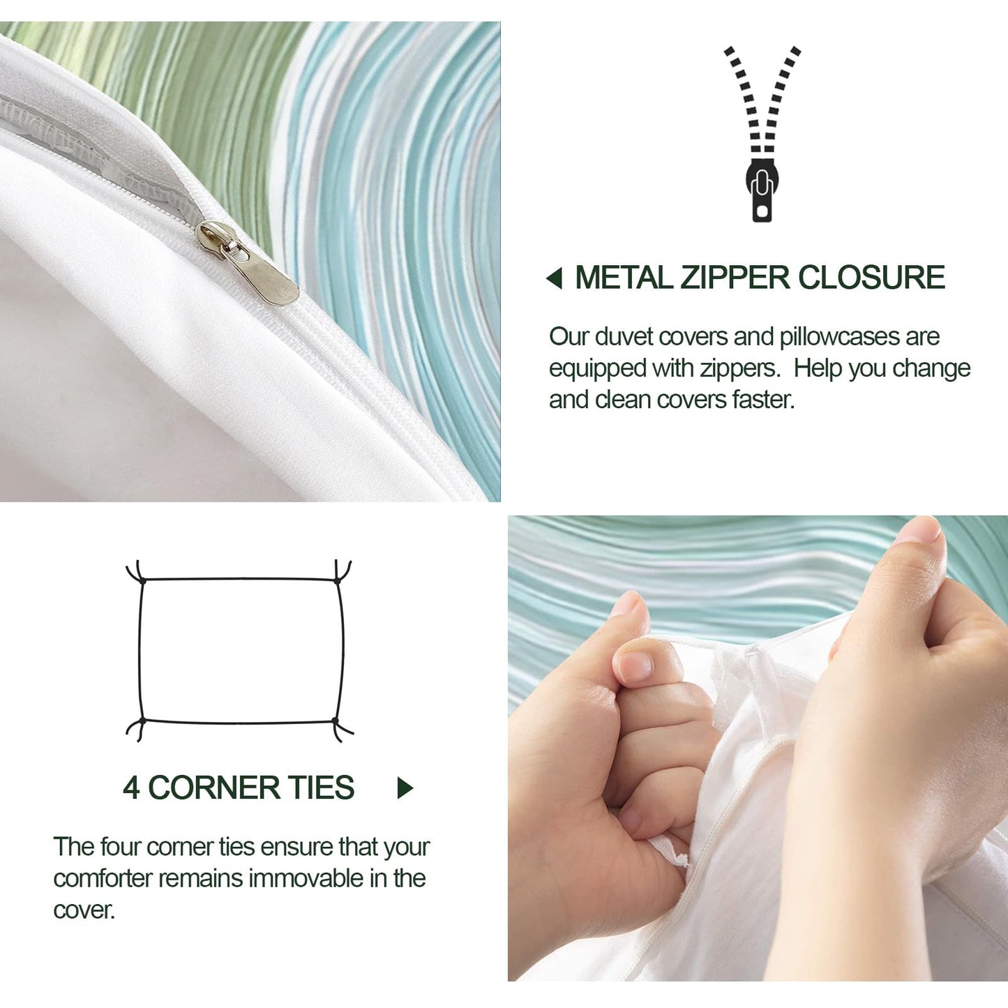 QINYUN Modern Abstract Duvet Cover California King, Flowing Lines Gradient Bedding Set 3 Piece Bedroom Decor Retro Marble Patterned Comforter Cover with Zipper Ties & 2 Pillowcases