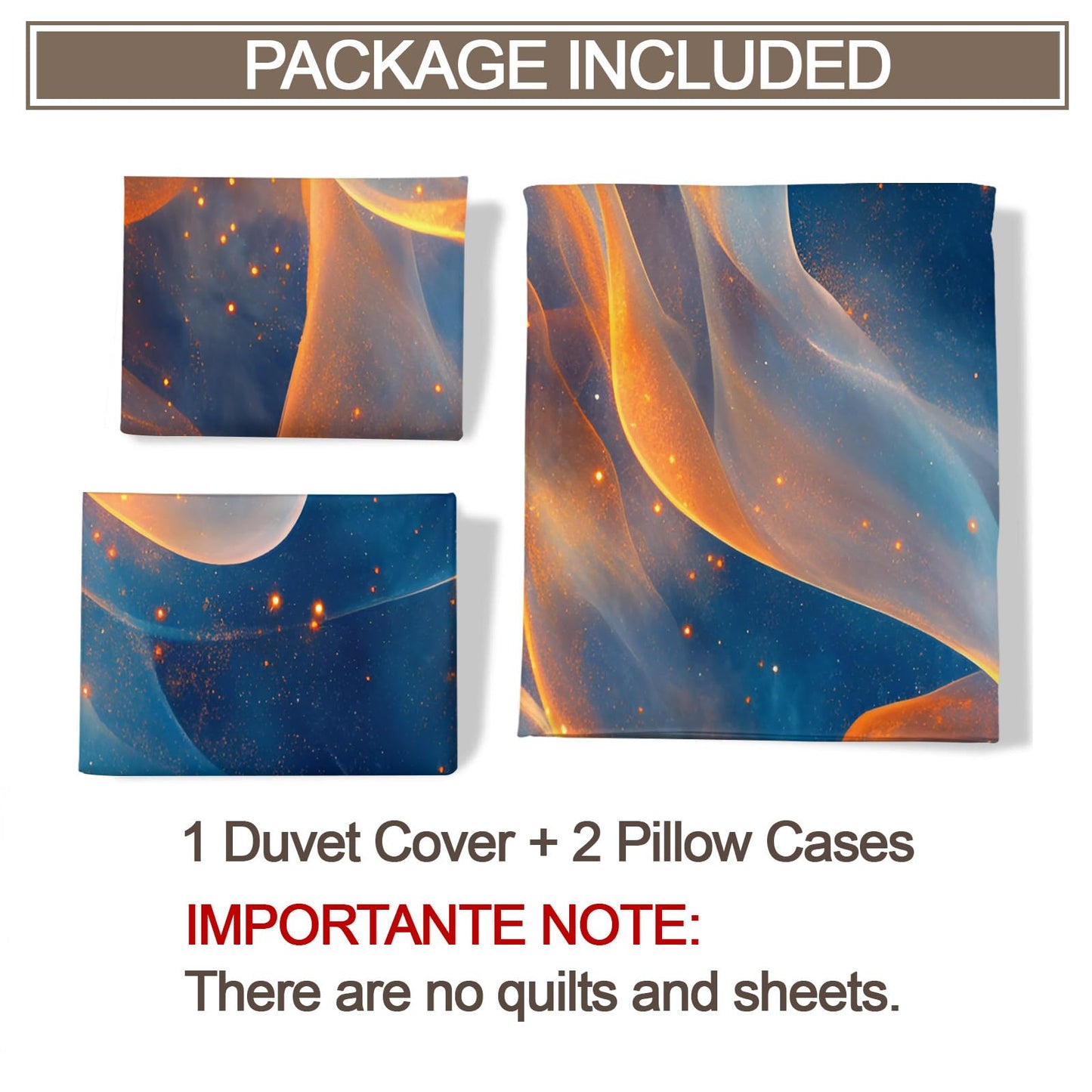 GKPLY Blue Bedding Duvet Cover, Golden Comforter Set with Zipper, Abstract Duvet Cover Twin, 3 Pieces with 2 Pillowcases, Reversible Bedding & Bedroom Decor, Easy Care