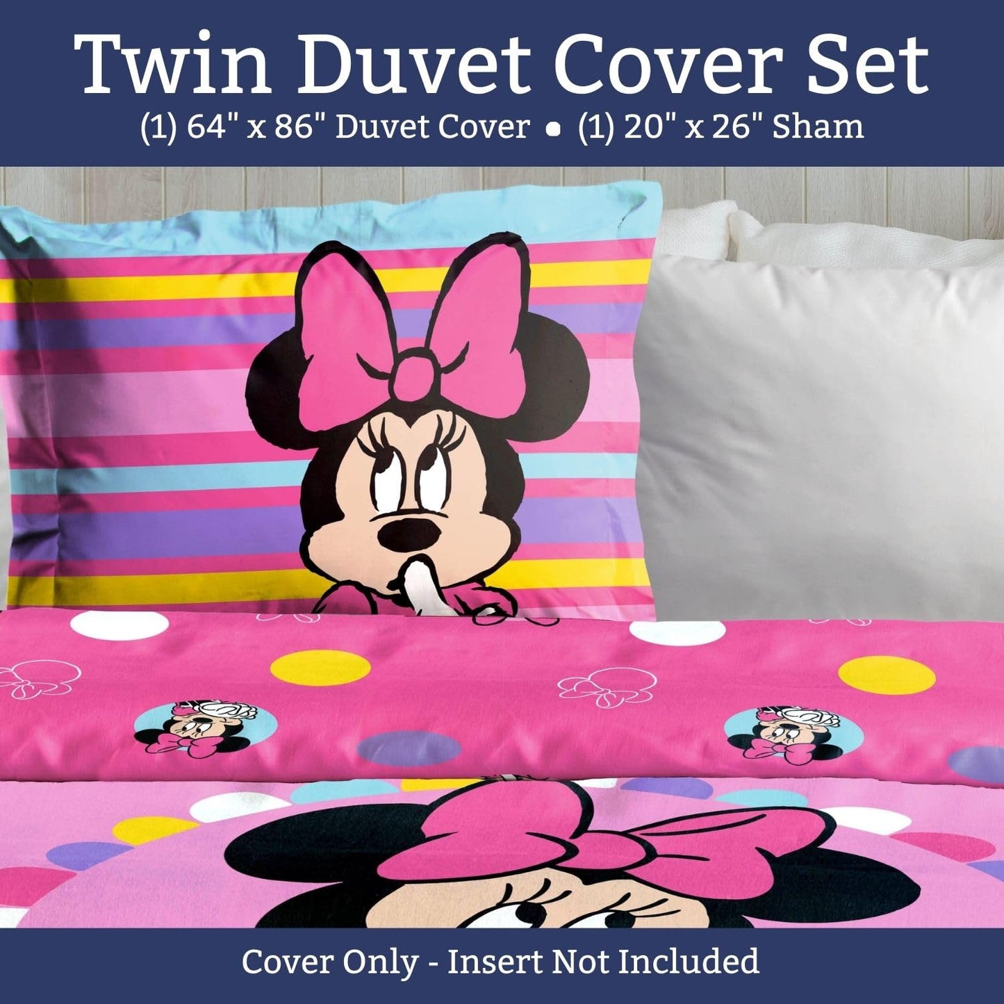 Jay Franco Duvet Cover Set – 2 Piece Comforter Cover and Sham Set, Super Soft Cozy Kids Bedding (Insert Not Included) Pink- Minnie Mouse, Twin