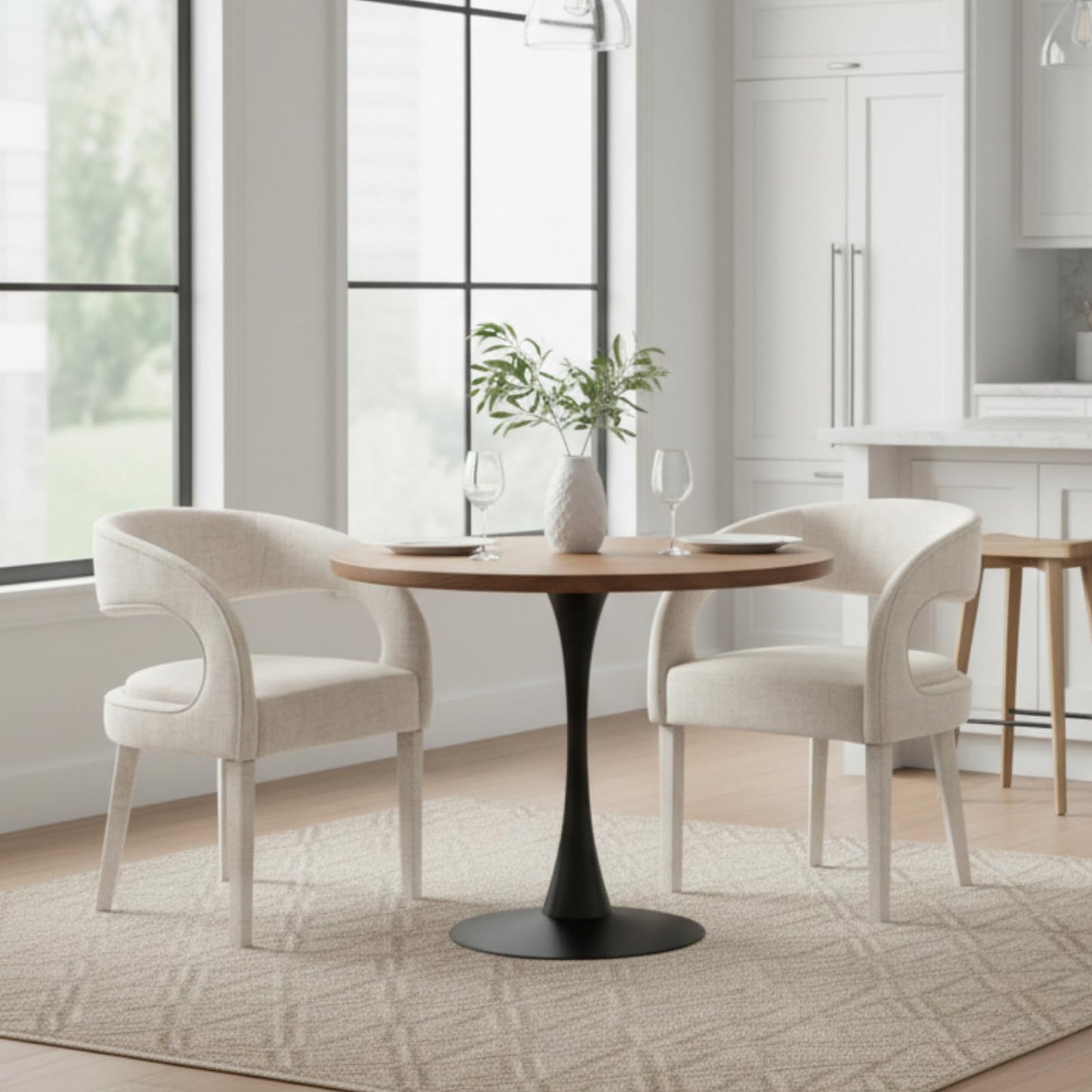 CIMOTA Modern Dining Chairs Set of 4, Upholstered Linen Kitchen & Dining Room Chairs Kitchen Chairs with Arms/Open Back Comfy Accent Chairs for Living Room/Bedroom, Linen Beige/4PCS