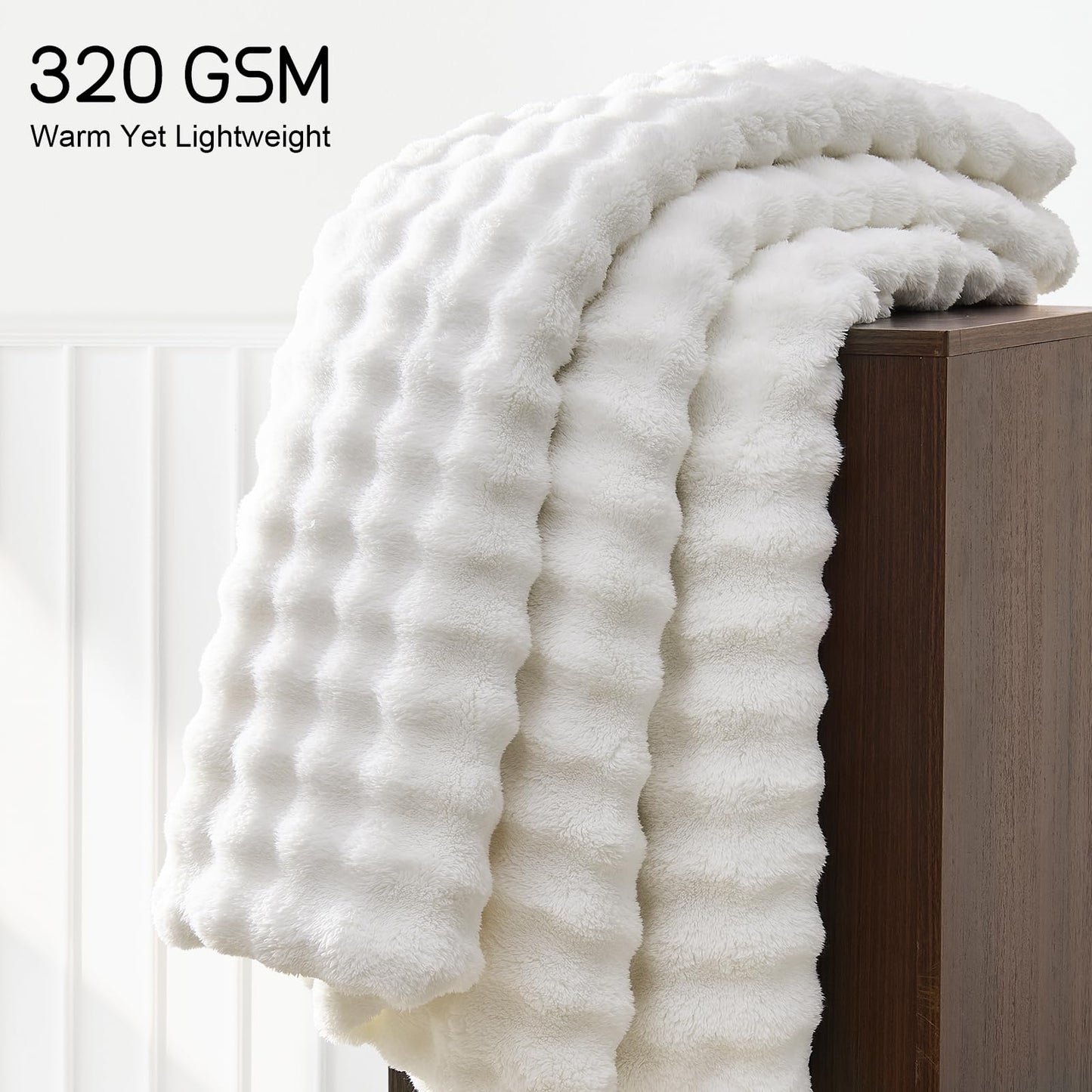 Lotus Karen 3D Bubble Fleece Blanket for Couch - Ultra Soft Fluffy White Twin Blanket for Sofa Bedroom, Lightweight Cozy Throw for All Season, Adults Women Kids Off White, 60"x80"