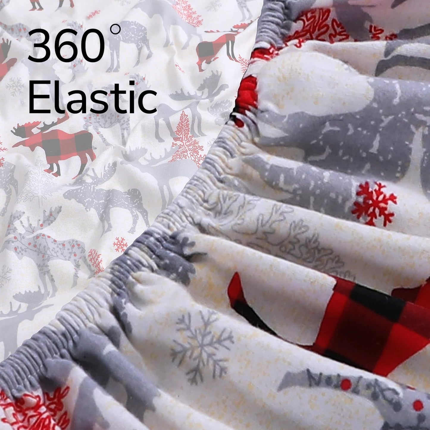 Feather & Stitch 100% Cotton Flannel Queen Sheet Set, 4 Piece Brushed Cotton Flannelette Flat Sheet, Winter Fitted Sheet, Heavy Weight Bedding, 16" Deep Pocket, 2 Pillow Cases (Red Deer)