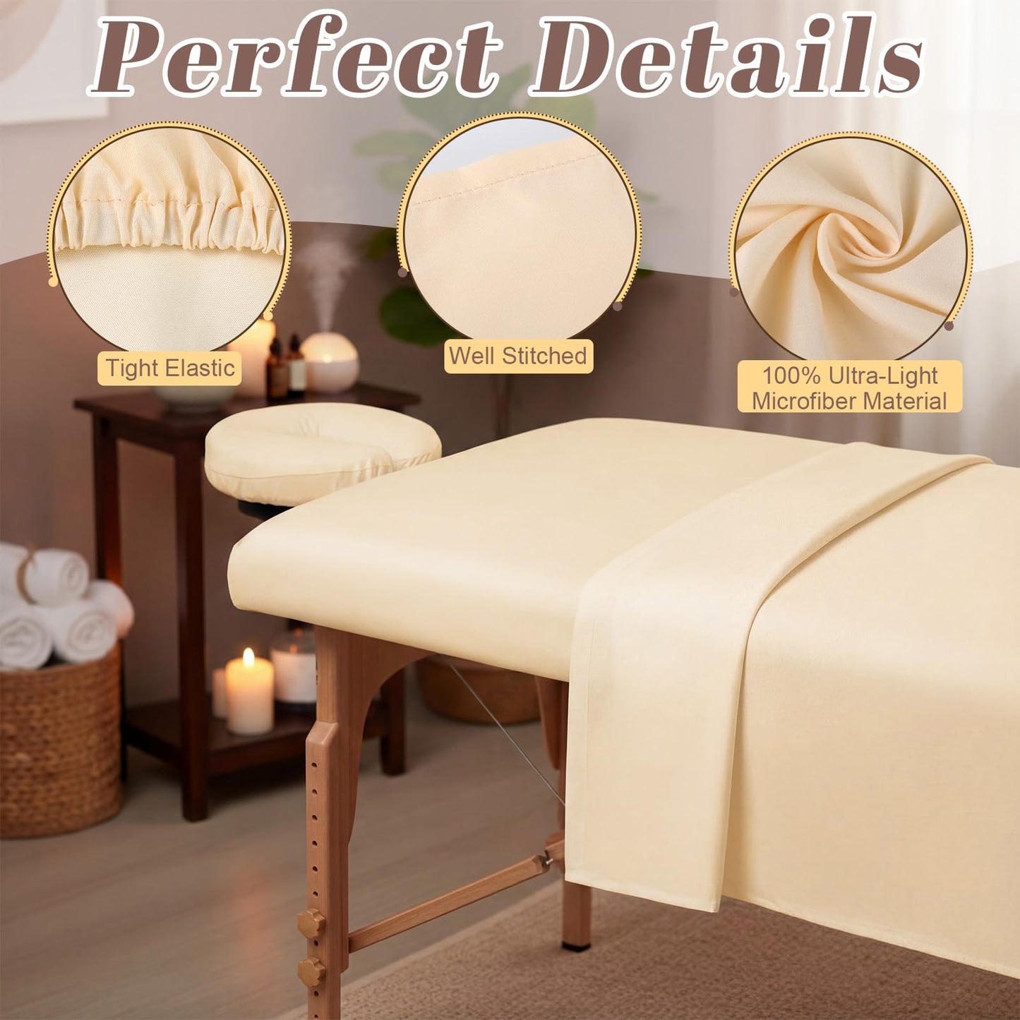 Oudain 4 Sets 3 Piece Soft Microfiber Massage Table Sheets Set Bulk Includes Massage Flat Sheet and Fitted Sheet and Face Rest Cover(Beige)
