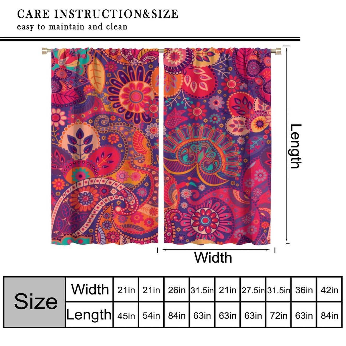 ICMOLYYENLO Vintage Bohemian Curtains, Abstract Paisley Floral Boho Style Indian Mandala Pattern Print Living Room Blackout Curtains for Bedroom 42x44 Inch