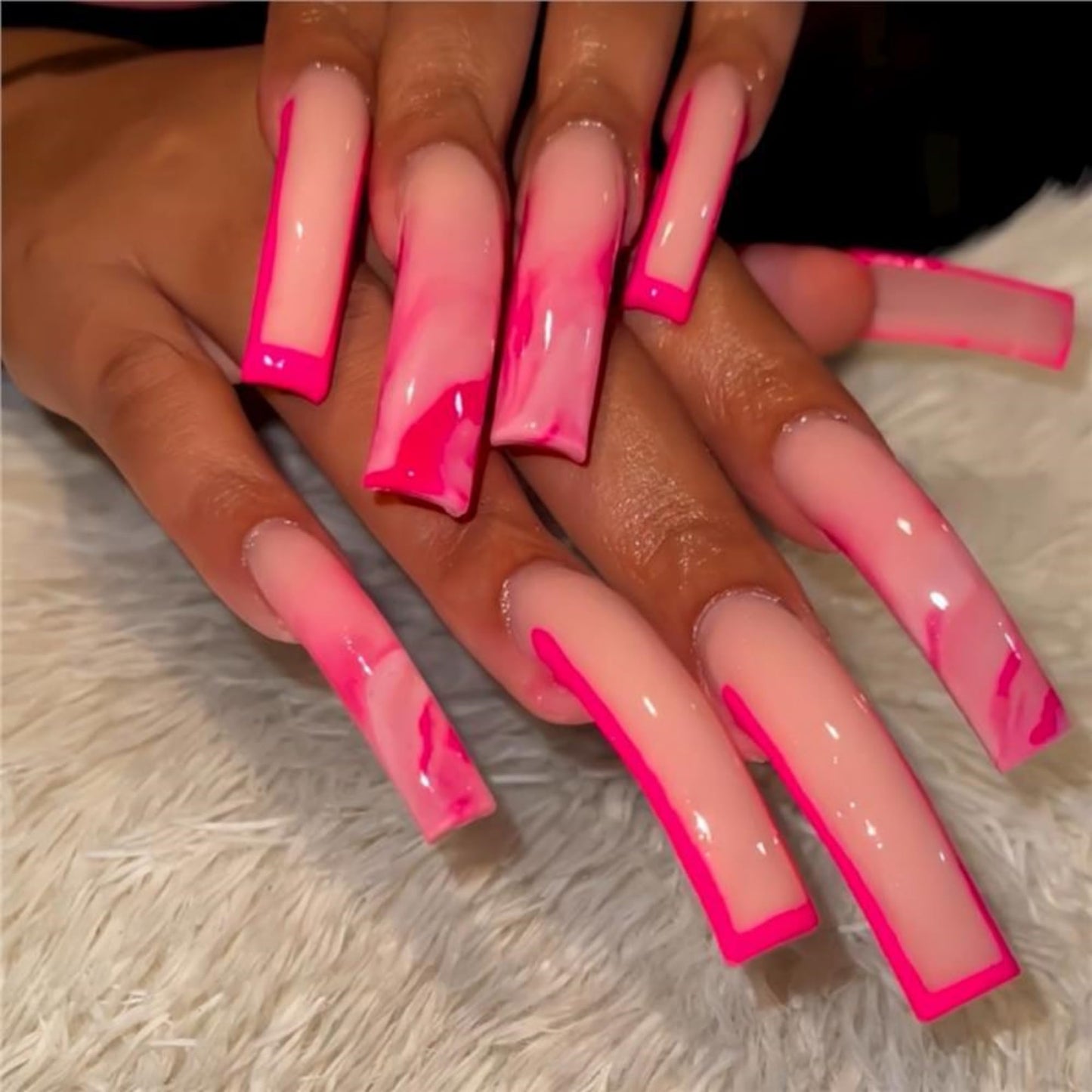 Curved Press on Nails Extra Long Artificial Nail Pink French Stick on Nail 20pcs