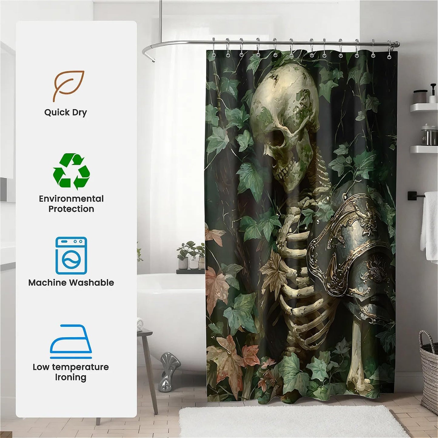 TANGXUNFA Skeleton General Shower Curtain for Bathroom, Water-Resistant Long Shower Curtain Set 72x72 Inch with Metal Grommets and 12 Metal Hooks