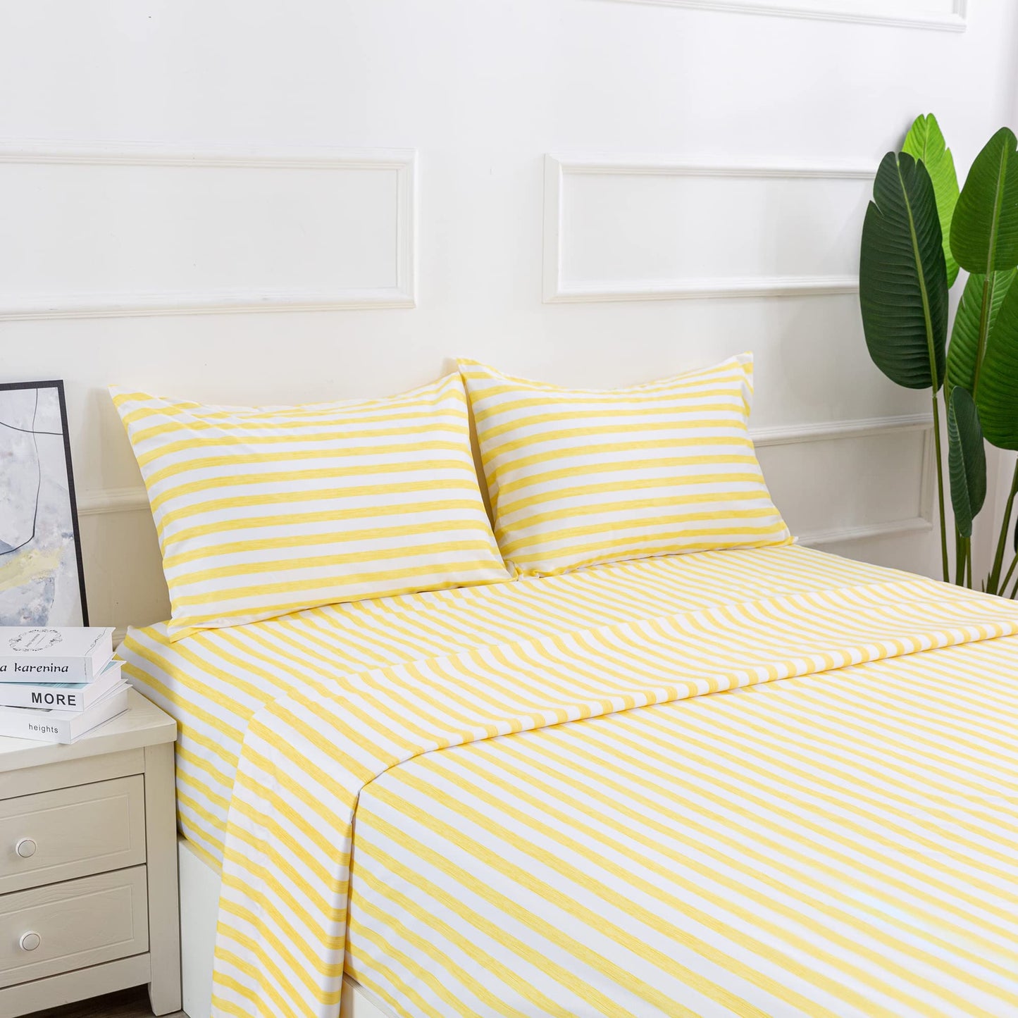 Best Season 3 Piece Stripe Microfiber Stripe Sheet Set - Super Soft Luxury Hotel Deep Pocket,Stain, Fade & Wrinkle Resistant Bedding Set (Yellow,Twin Size)