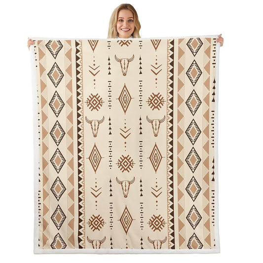 Erosebridal Bohemian Aztec Fleece Blanket Twin Size, Western Bull Skull Sherpa Blanket, Geometric Farmhouse Fuzzy Plush Throw, Southwestern Native Decor for Sofa Couch