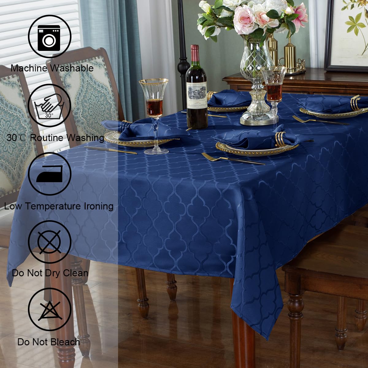 SASTYBALE Jacquard Rectangle Tablecloth, Navy Blue, 52" x 70"