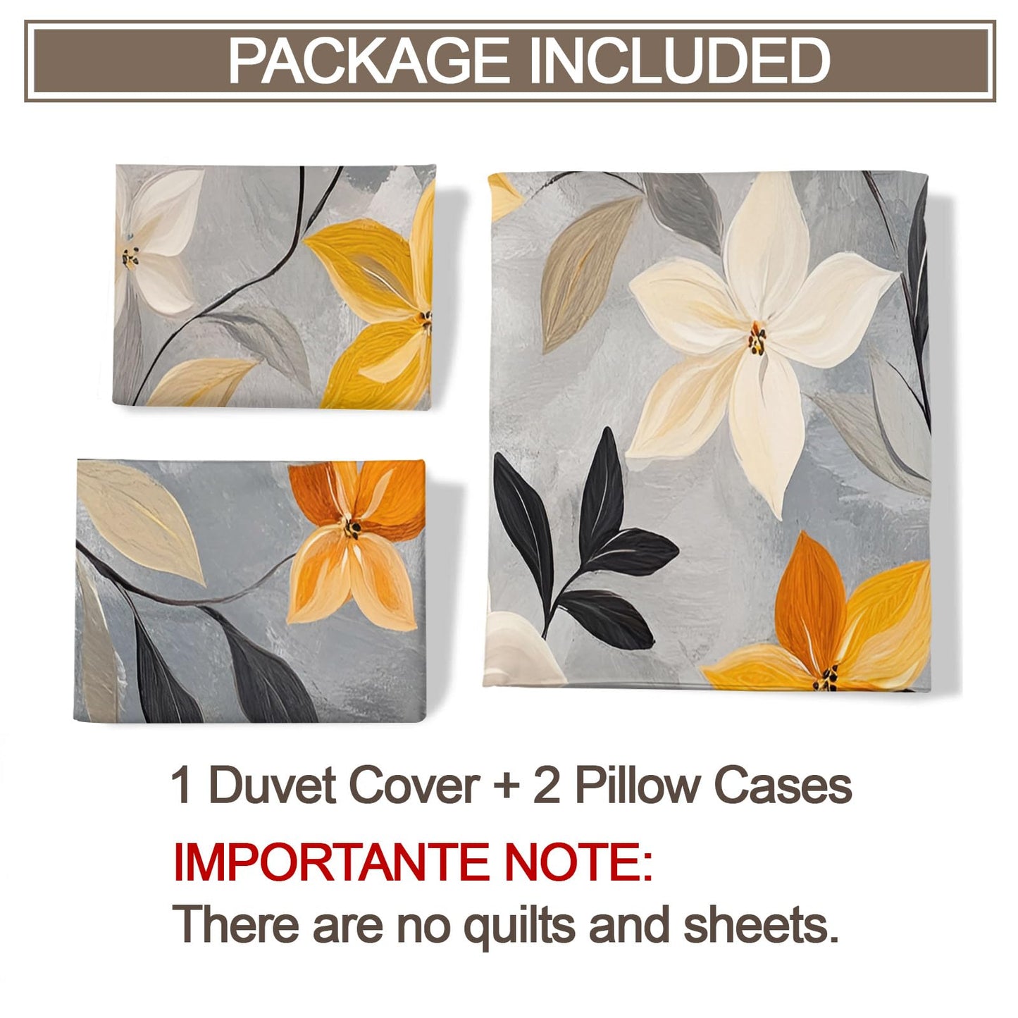 PAISUOQ Floral Bedding Sets, Nordic Floral Duvet Cover Queen, Rustic Gray Comforter Cover with Zipper Ties, 3 Pieces with 2 Pillowcases, Home Decor & Gifts