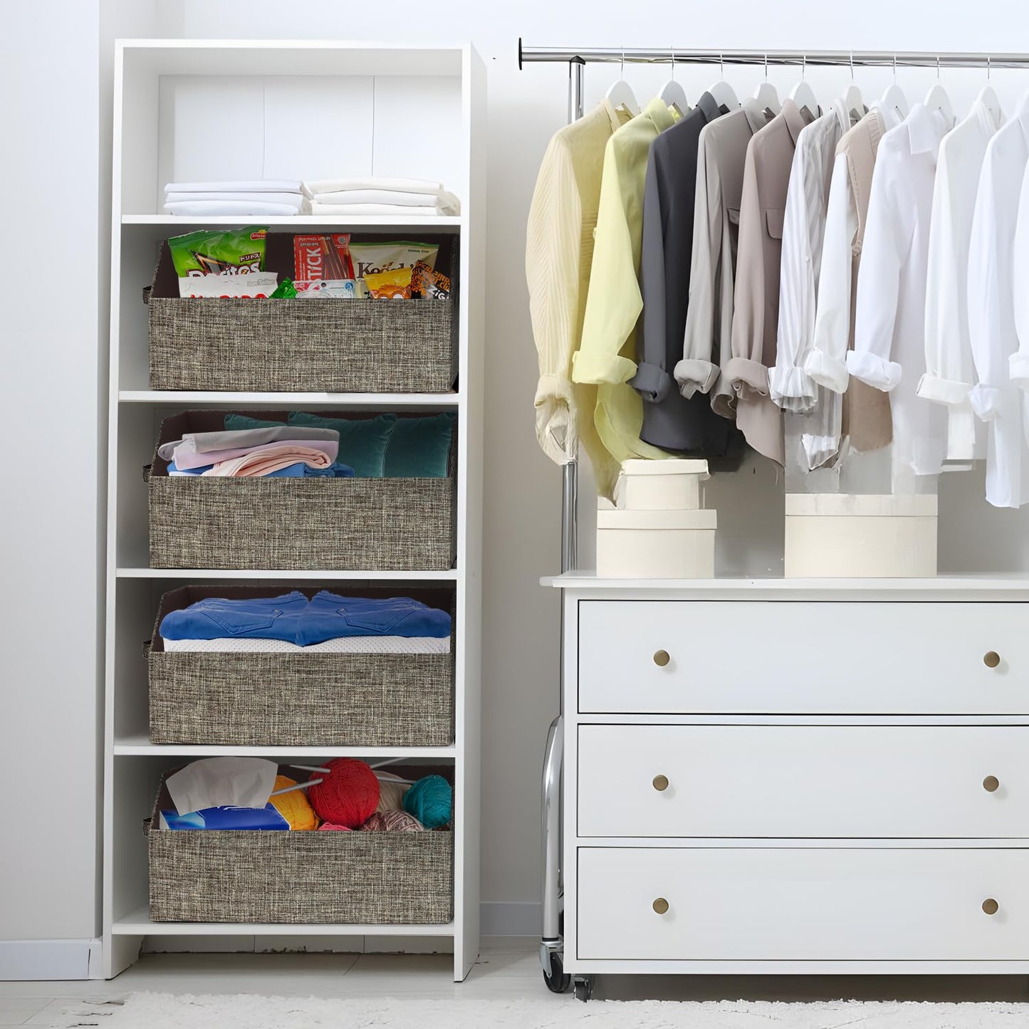 ORGMASTER Closet Organizer Bins, Fabric Storage Bins Foldable Storage Box Shelf Baskets Container Trapezoid Storage Bin for Organizing Home Office Shelves Wardrobe RV, 4 Pack, Brown