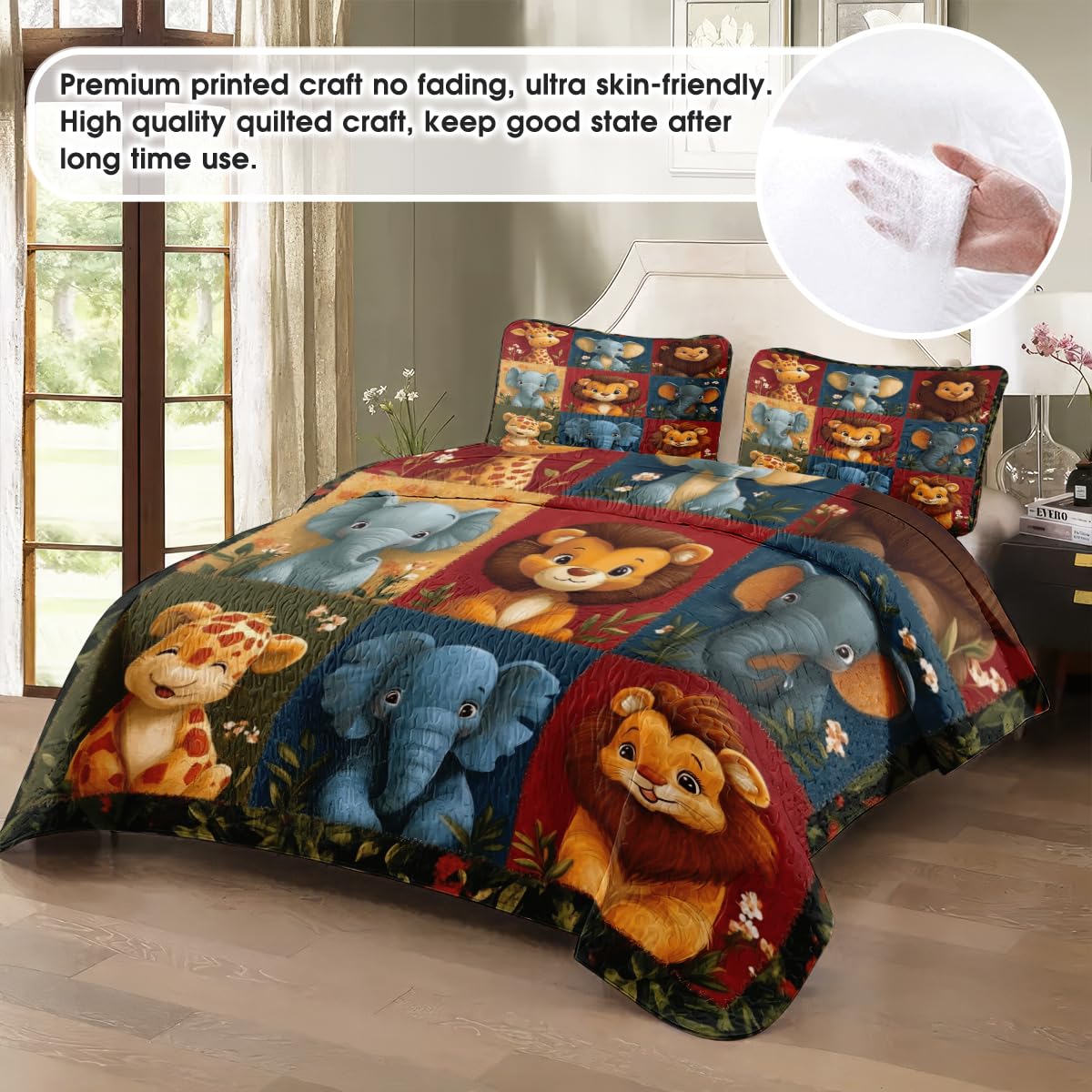 LUSHIS Patchwork Quilt Set, Patchwork Throw Bedspread Bed Sets - Animals Coverlet Sets All Season Soft Microfiber Lightweight Bedding Set (Animals)