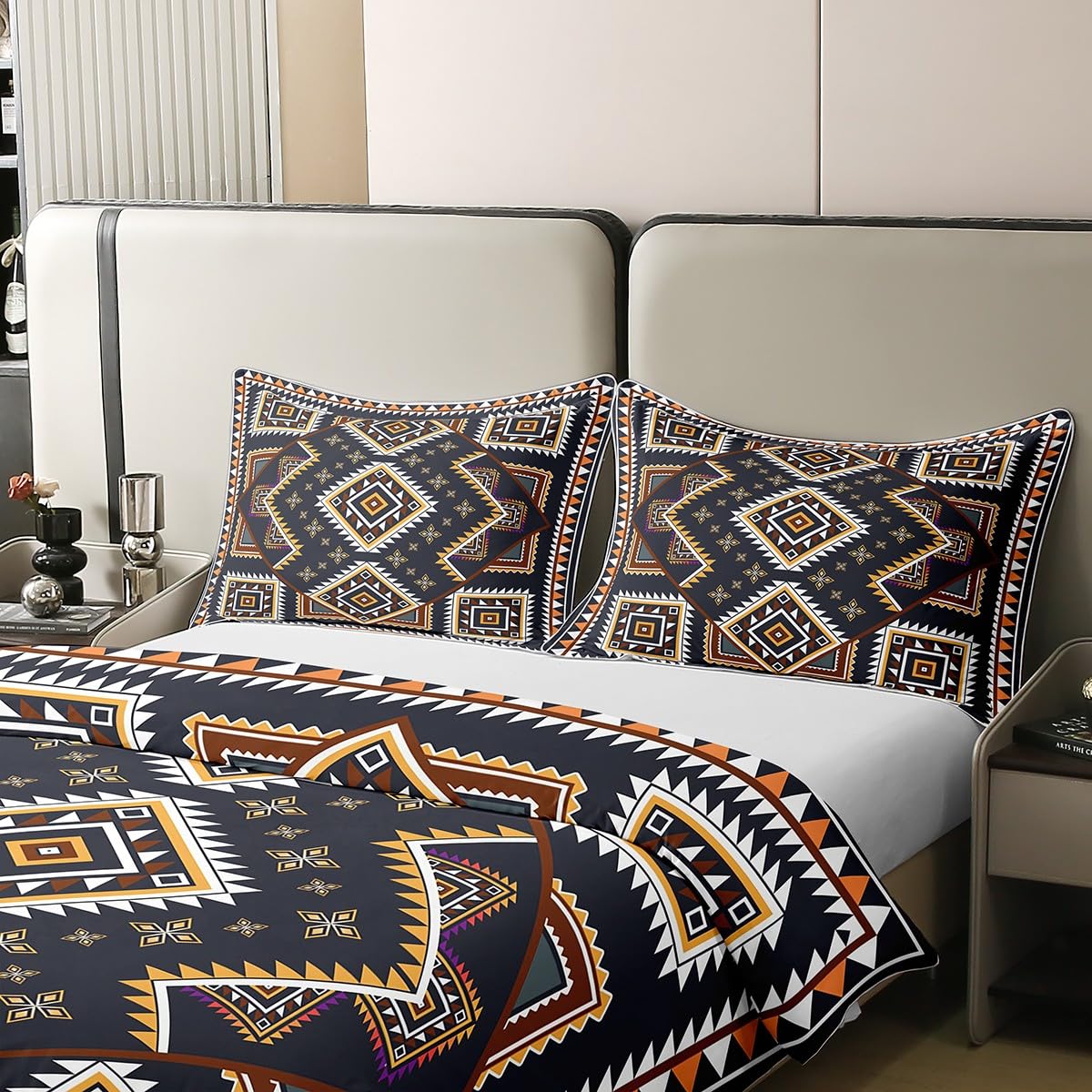 jejeloiu Boys Girls Aztec Bedding Set Queen Size, Boho Comforter Cover Bohemian Exotic Duvet Cover 100% Cotton Kids Mandala Teens Bedroom Decor Bed Set（No Comforter）