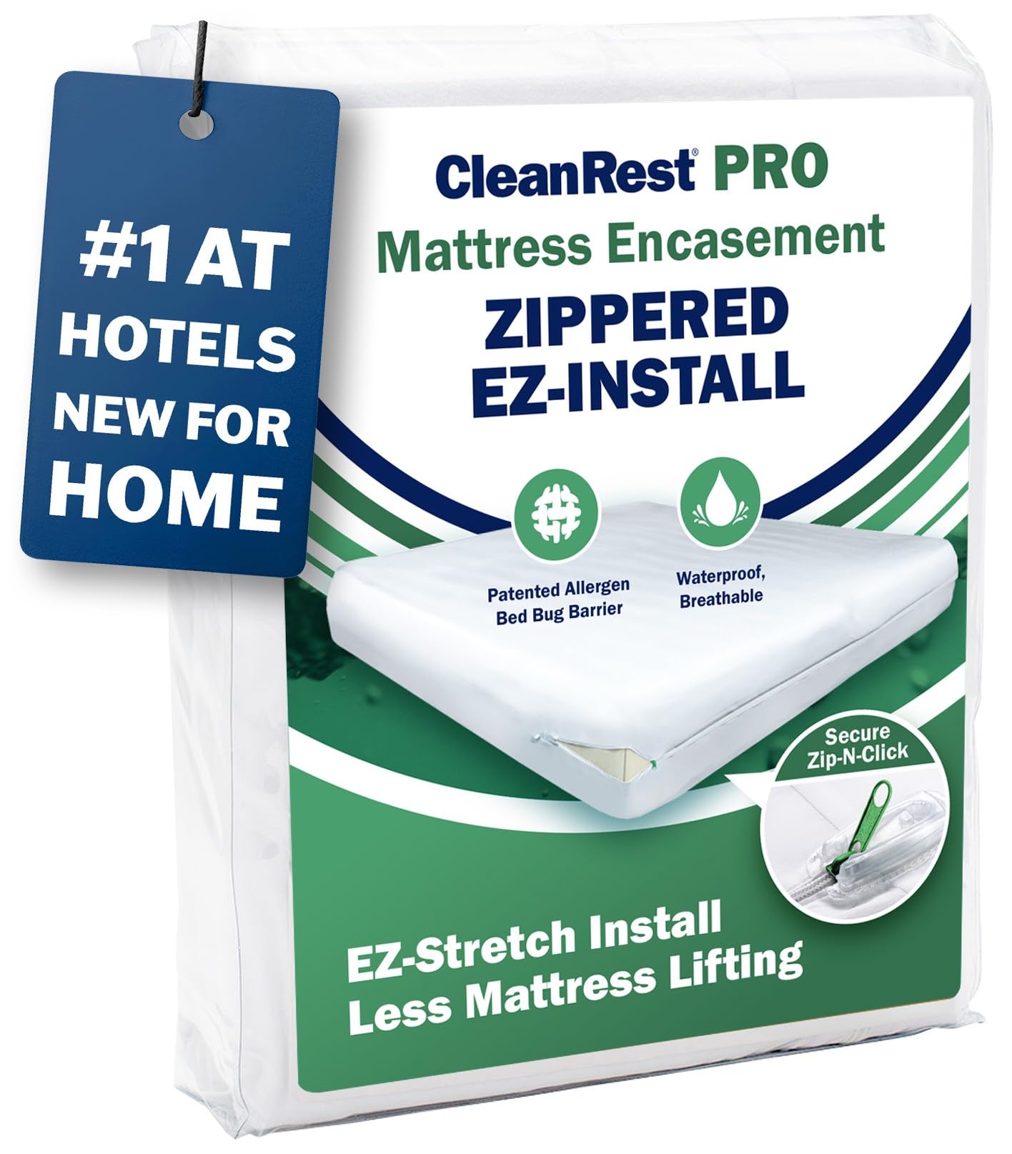 CleanRest Pro Mattress Protector Encasement, MicroPlush Fabric, Ultimate Sleep Surface Protection with Patented MicronOne Technology, Zip-N-Click Security, EZ-Fit, Waterproof (Twin XL)