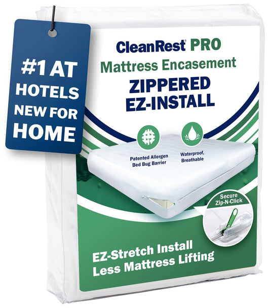CleanRest Pro Mattress Protector Encasement, MicroPlush Fabric, Ultimate Sleep Surface Protection with Patented MicronOne Technology, Zip-N-Click Security, EZ-Fit, Waterproof (Twin XL)