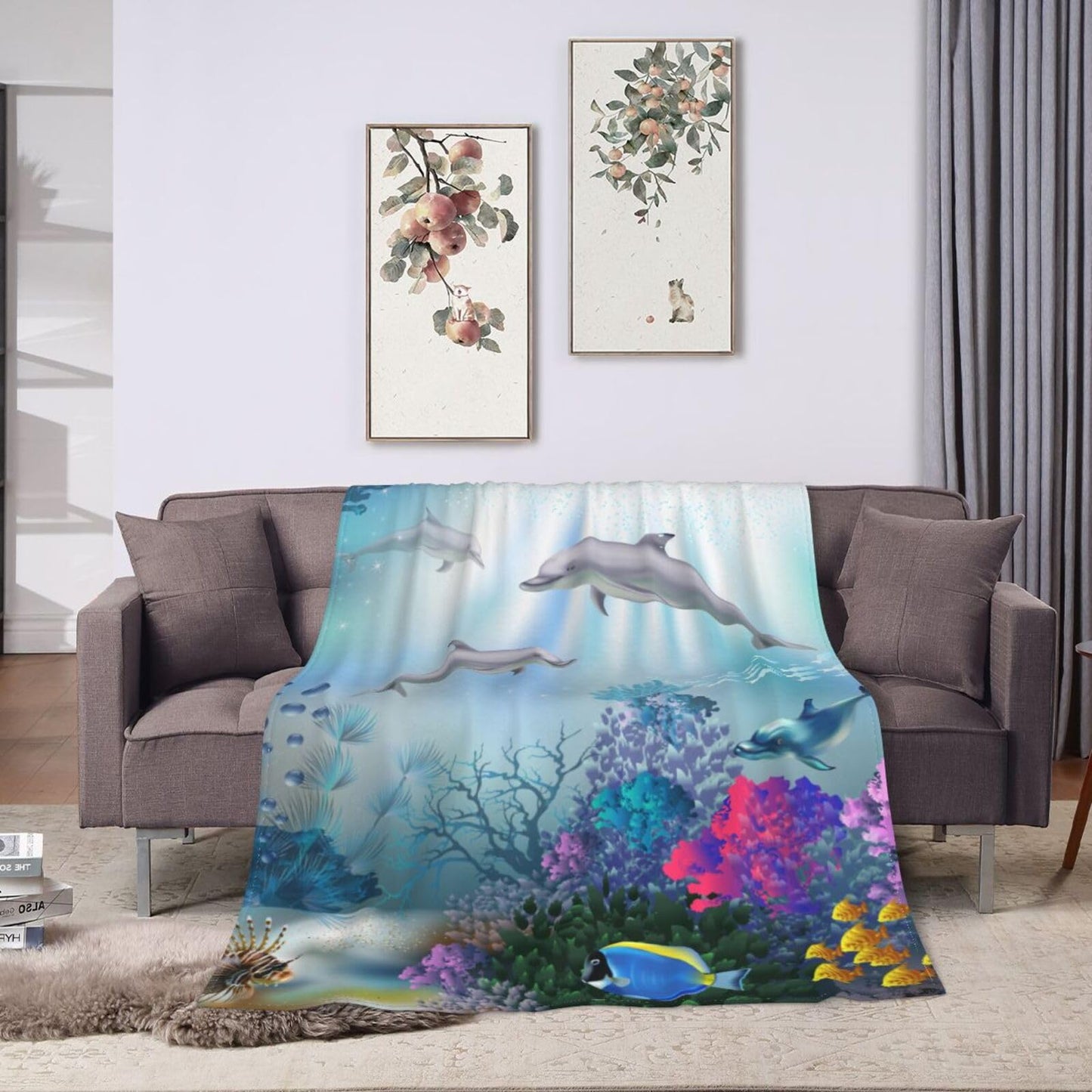 Ocean Animal Dolphin Blanket Soft Lightweight Throw Blankets Cozy Flannel Bed Throws for Sofa Couch Travel Home Room Bedroom Decor Gifts for Boys Girls Kids Adults 60"x50"