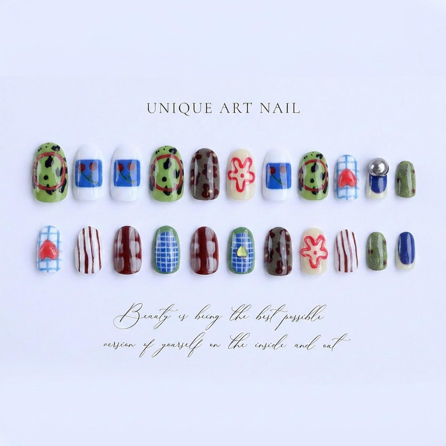 24Pcs Cute Press on Nails Short Oval Fake Nails Y2K Style 3D Mixed Pattern Colors False Nails with Design Glossy Acrylic Nails Reusable Full Cover Stick on Nails for Women Daily Manicure Wear
