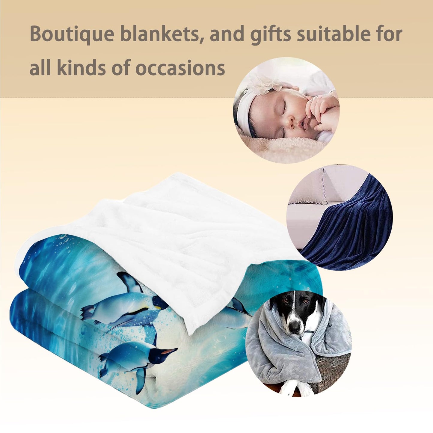 Ti Caldi Penguin Dive Blanket - Soft, Cozy, Lightweight, and Fuzzy Flannel Throw - Ideal for Couch, Bed, Travel, and Outdoor Activities - Fluffy Home Decor with Enchanting Underwater Design 60"x50"