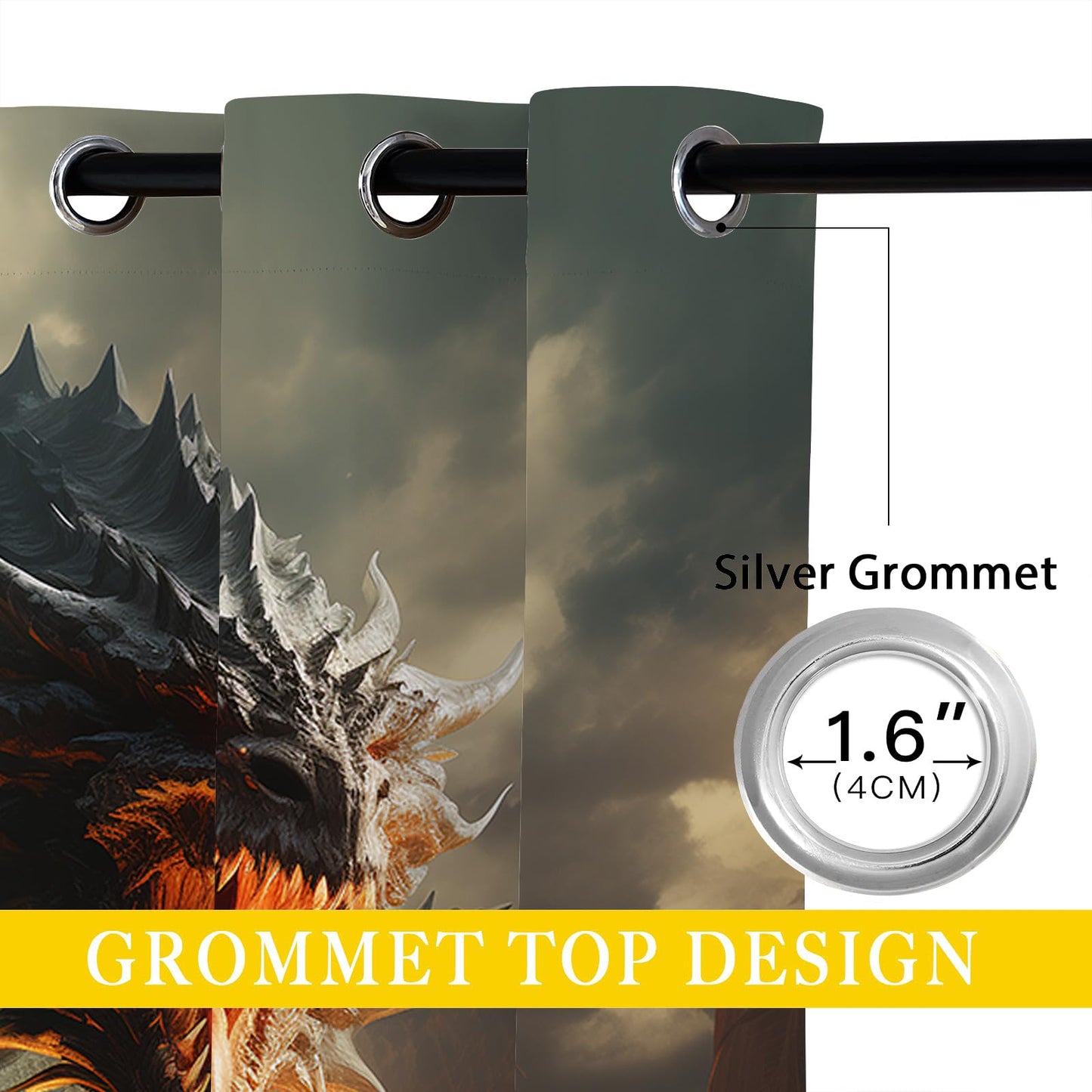 ONINUO Dragon Blackout Curtains for Girls Boy Home Decor, Fantasy Magic Animal Medieval Fire Grommet Thermal Insulated Drapes Darkening Window Curtain for Bedroom Living Room, 42 x 45 Inch