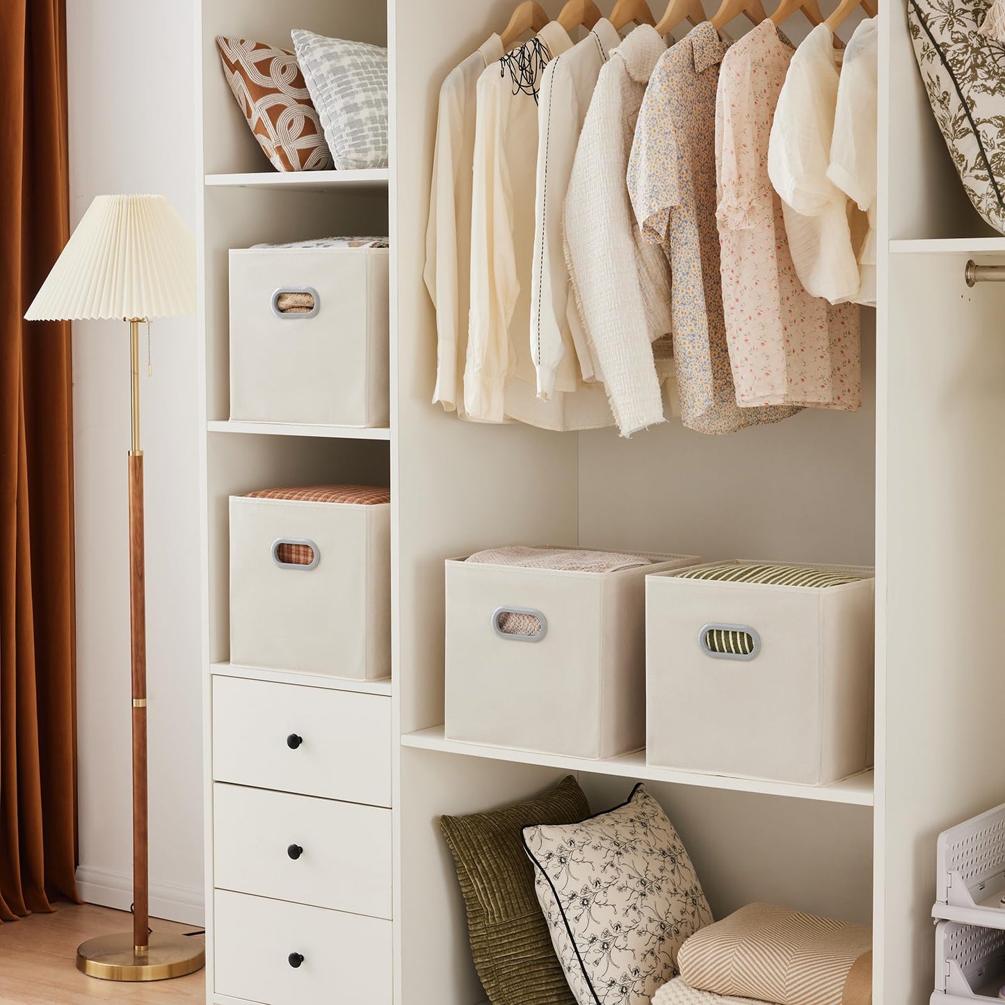 MAX Houser 6 Pack Foldable Fabric Storage Bins with Handles - Ideal for Closet Organization, Bedroom （Beige,12"x12"x12"）