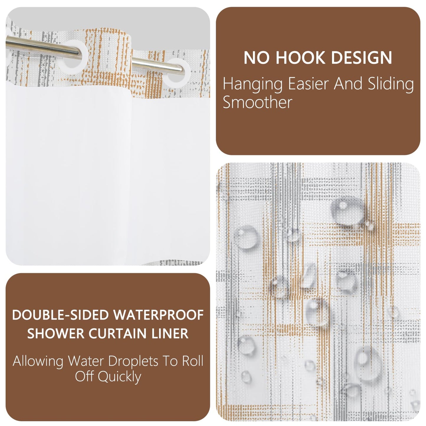 NAEMBCU No Hook Waffle Shower Curtain with Snap in Liner 71x74 Inch