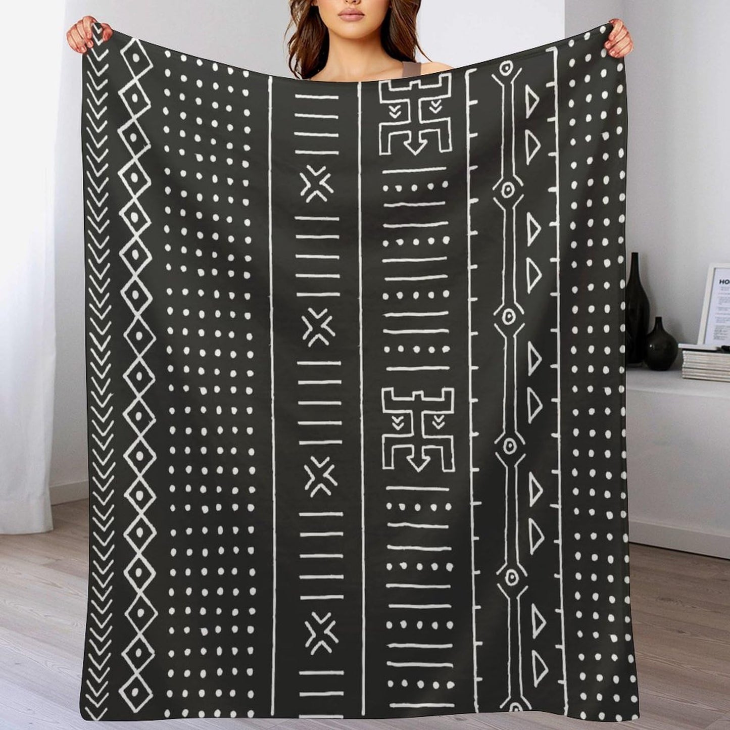 ZhiRain Traditional African Geometric Throw Blanket Black and White Tribal Ethnic Blanket for Sofa Bed Couch Chair Or Dorm 50"x60"